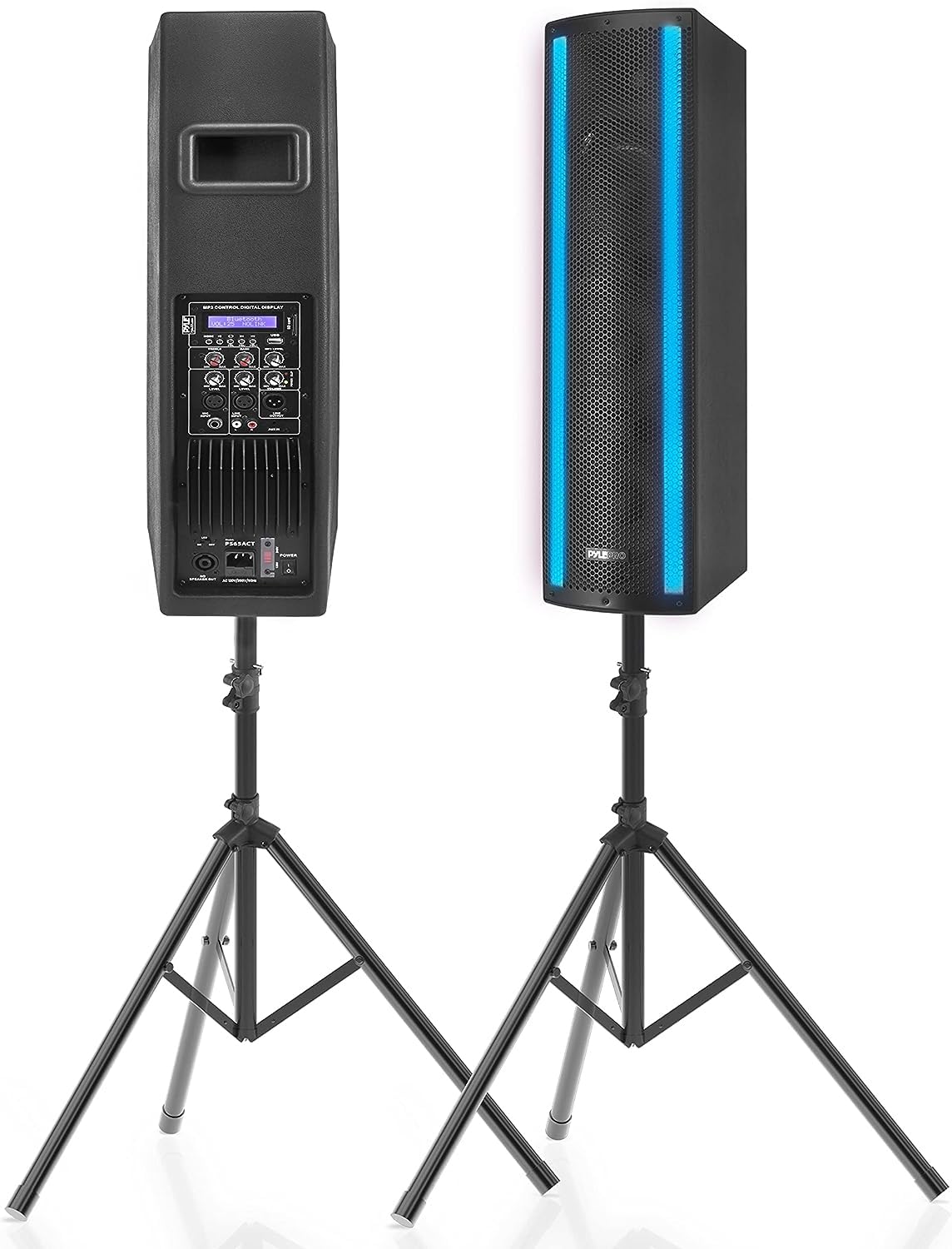 Pyle Système de Haut-Parleur Portable Bluetooth PA 3 Voies Actif & Passif pour l'extérieur Système PA Portable avec entrée Microphone, lumières de fête, trépied Radio FM, télécommande, Noir