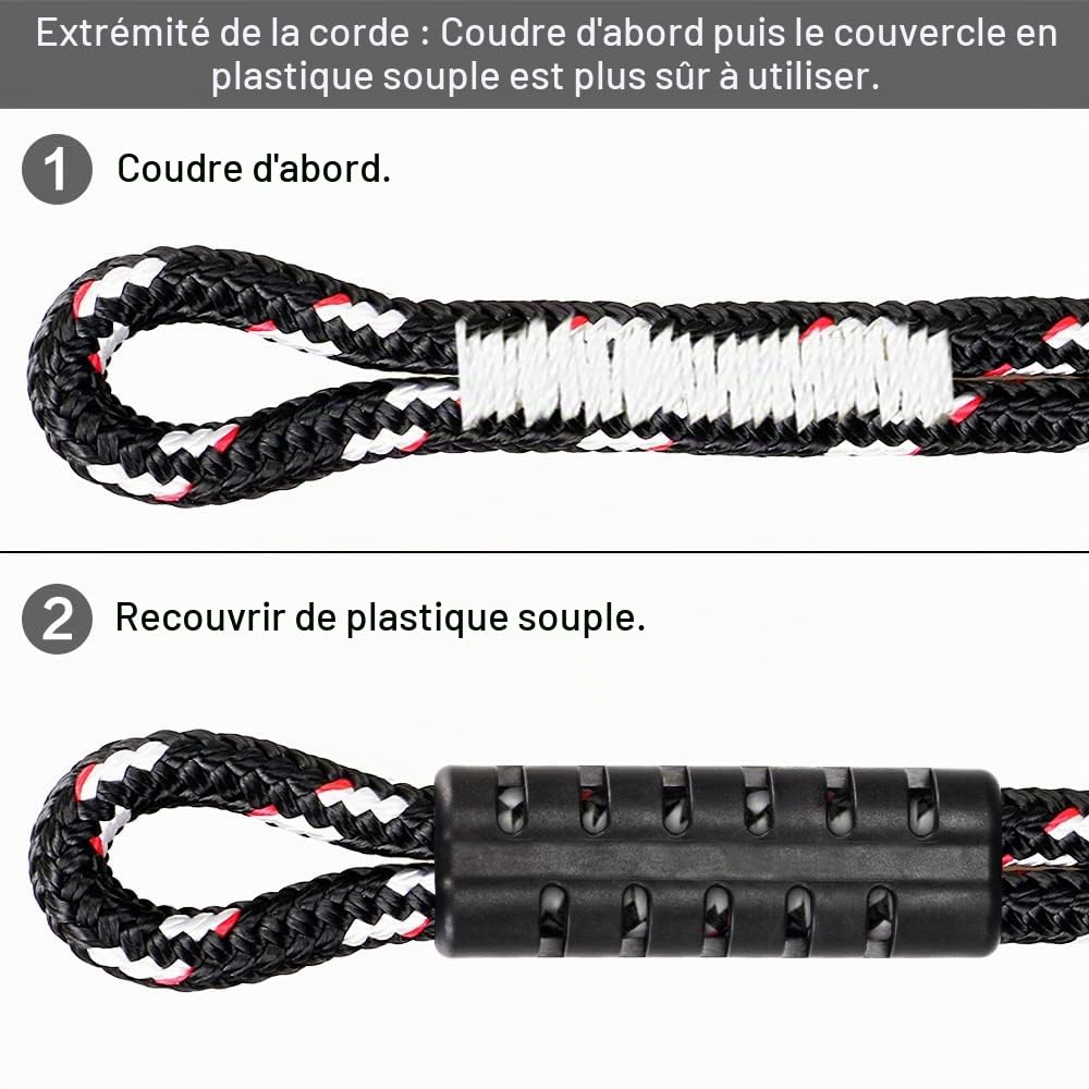 BeneLabel 2pcs Sangles de Suspension, 2M Corde de Balançoire Hamac Réglable Extensible en Polyester pour Arbres Chaises Jeux Accessoires, Jusqu'à 1000lbs, 10mm de Diamètre, Noir
