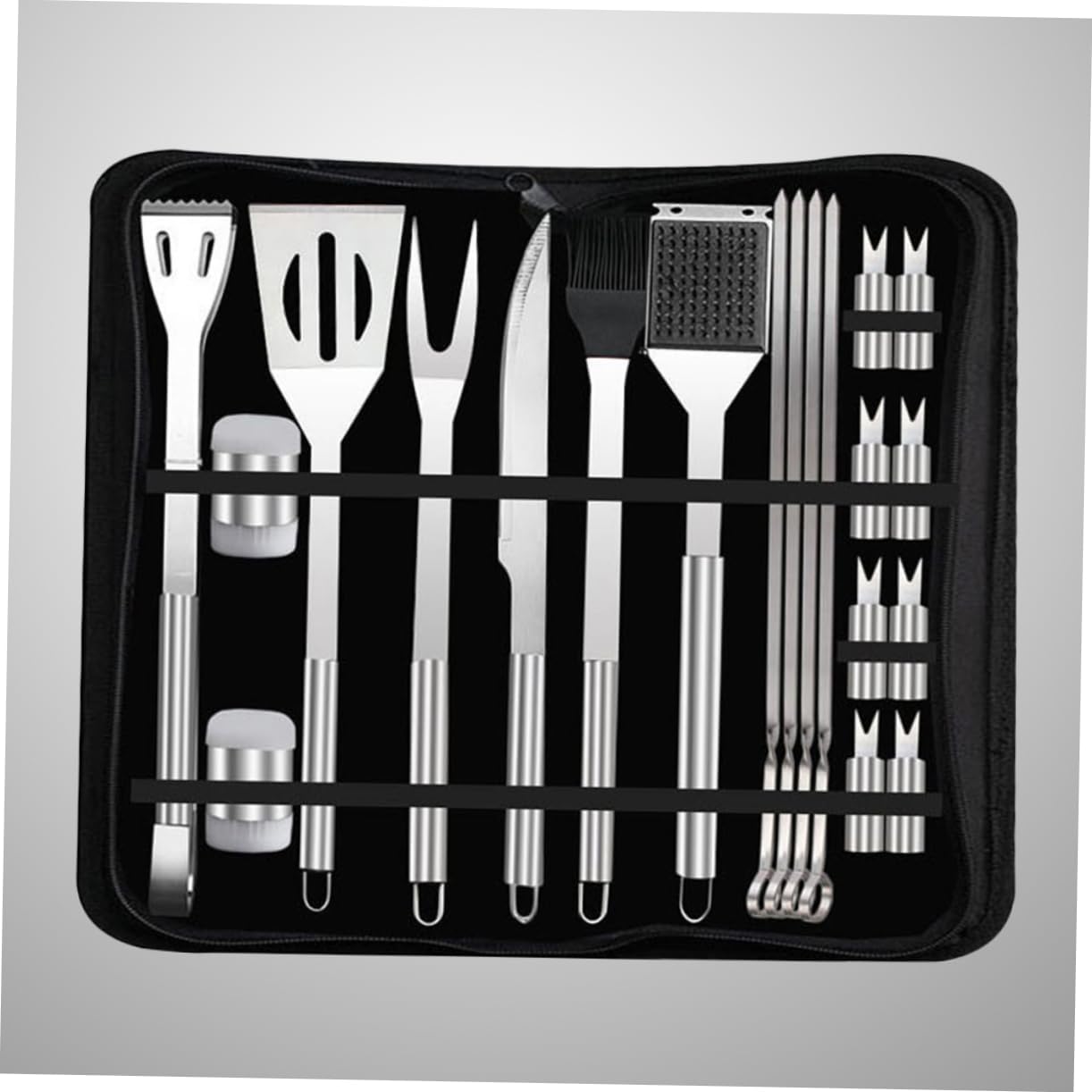 20pcs Stainless Steel BBQ Tool Set with Storage Bag for Outdoor Barbecue Enthusiasts Heavy-Duty Grill Utensils Including Fork Skewers and Salt Bottle Camping and Picnics