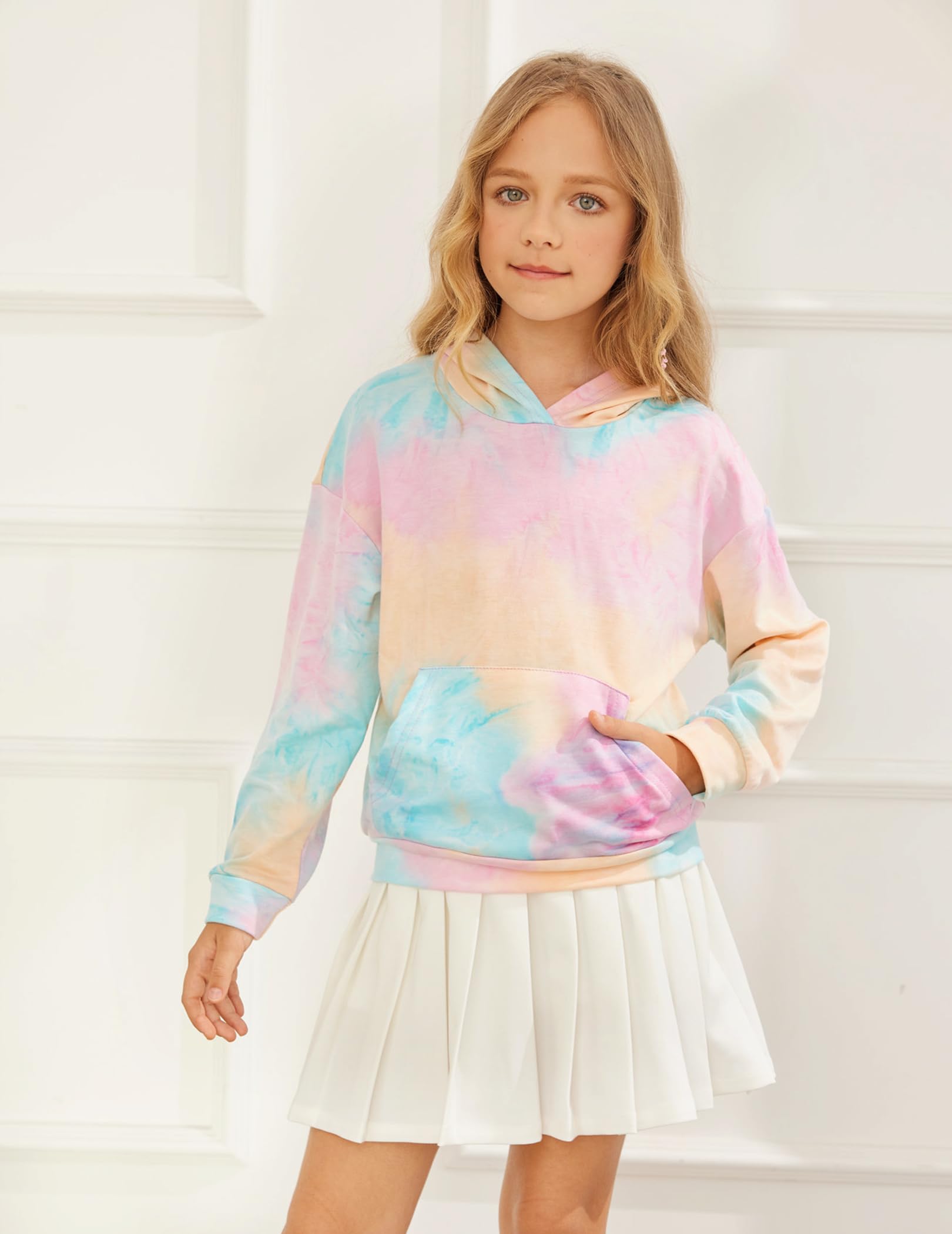 Dziecięca bluza z kapturem z długim rękawem z nadrukiem tie dye pulower miękka urocza sportowa bluza z kapturem