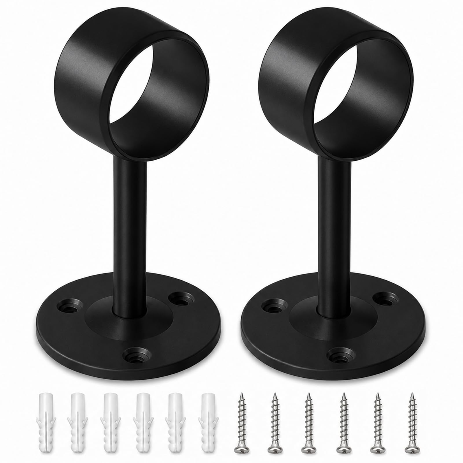 2 Pack Curtain Pole Brackets, 32mm Full Cup Curtain Support Holders, Black