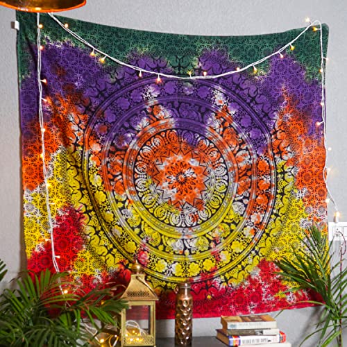 Image of Craft Trade 50x60 Inches Psychedelic Multicolor Cotton Mandala Ombre Wall Hanging Tapestry