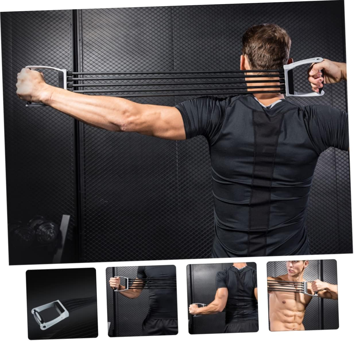 Spring Exerciser Chest Expander with 150LB Adjustable Tension, PP Plastic | Latex Tube, Ergonomic Handles, Black Finish, 30 Tension Per Tube, for Upper Back Training