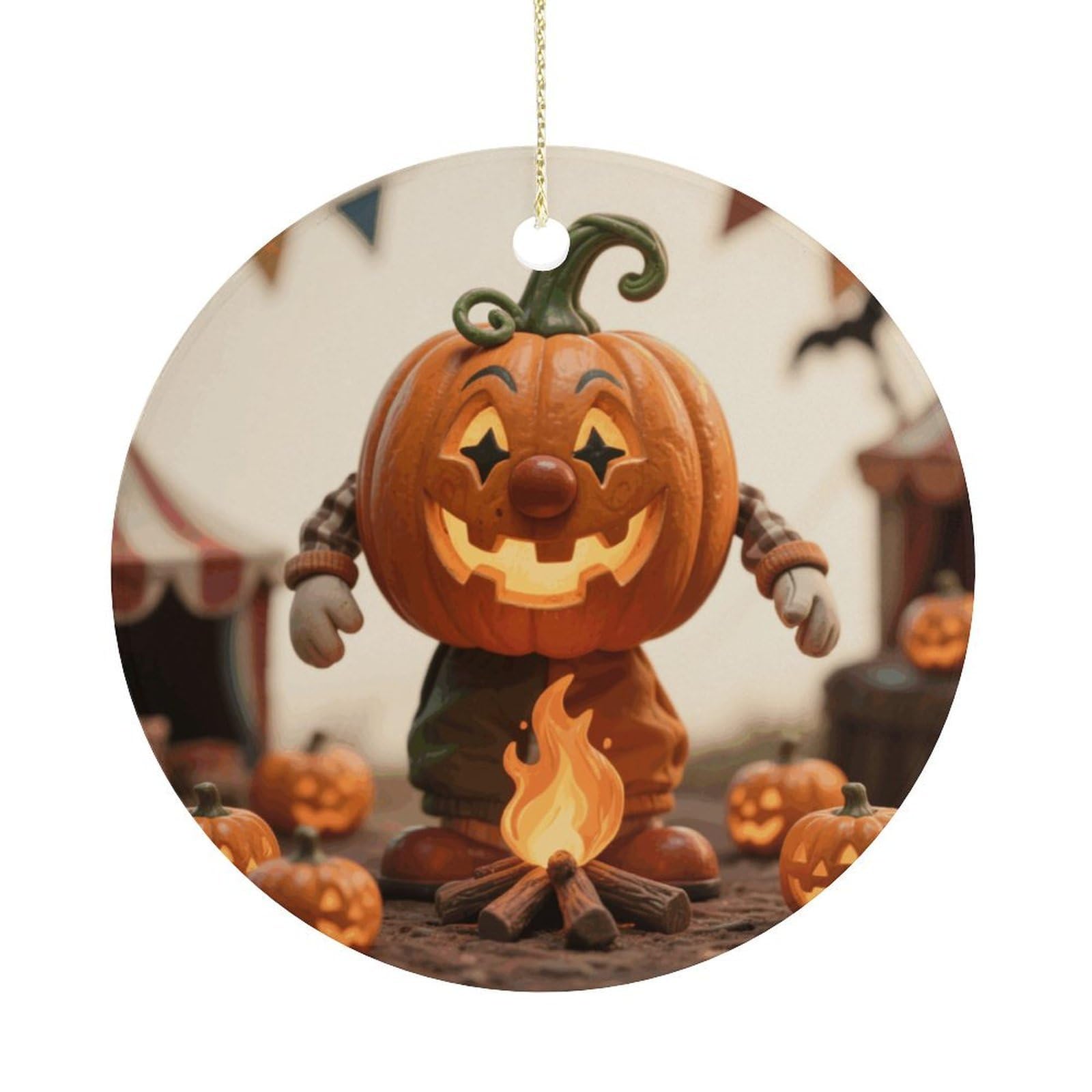 Personalized Christmas Ornaments 2025 Ceramic Hanging Clown & Mini Pumpkins Ornaments with Gold String Double-Sided Vintage Holiday Decorations for Tree Mantel Tabletop Xmas Party Favors