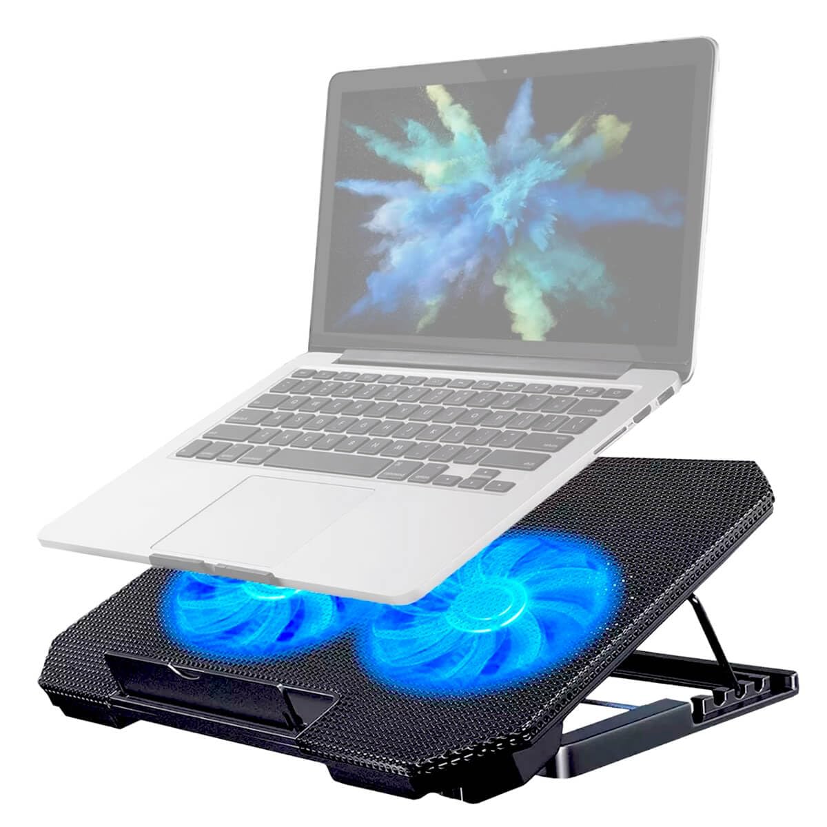 Base Cooler Para Notebook Refrigerada com 2 Coolers até 17 Polegadas com LED e Usb