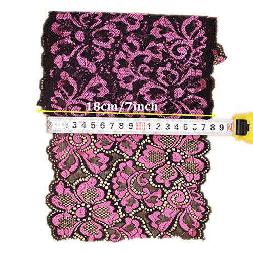 5 Yards Metallic Floral Lace Ribbon Stretch Tulle Lace Trim Elastic Nigerian African Fabric Width 7 Inch for DIY Craft Jewelry Making Clothes Accessories Gift Wrapping Wedding Party Decor (Rose) by Zhiheng - Image 2
