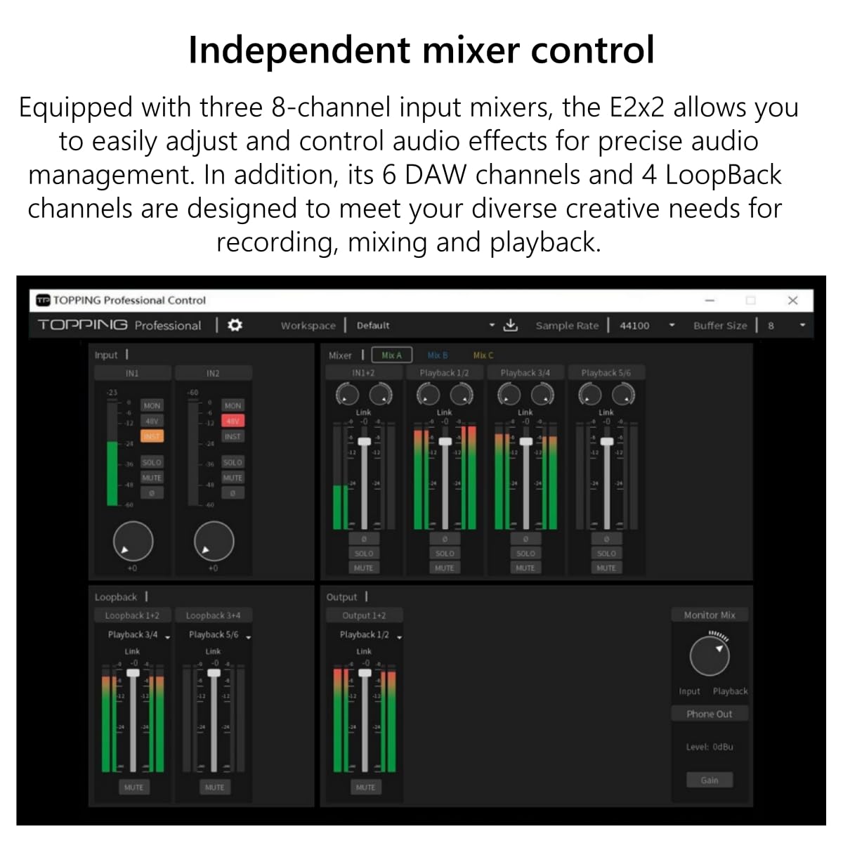 Topping Professional E2x2 Interfaccia Audio USB Modulo Preamplificatore Microfono Bianco