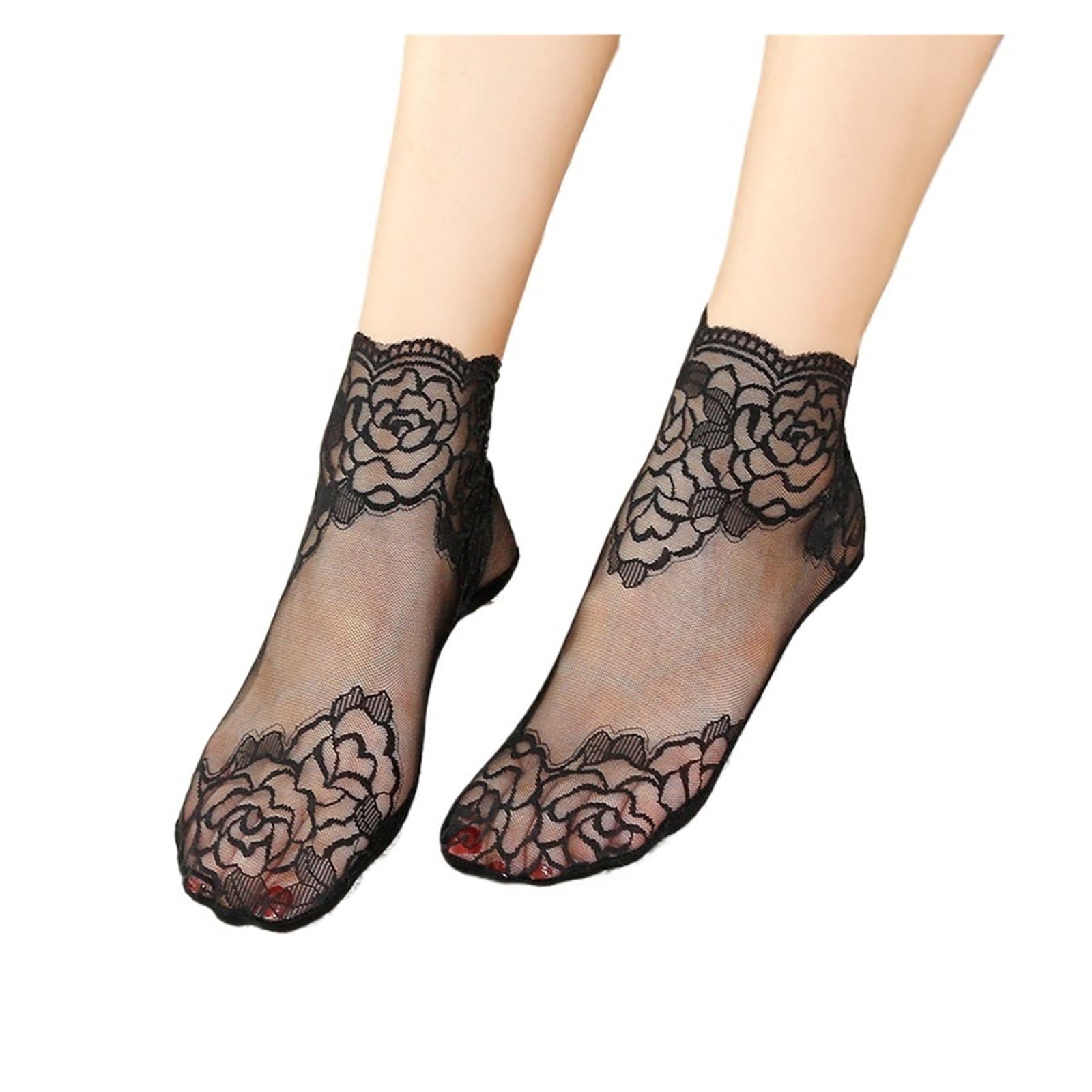 Medias Cortas Mujer 3 pares de calcetines encaje transparentes con estampado floral for mujer, cortos y finos verano for
