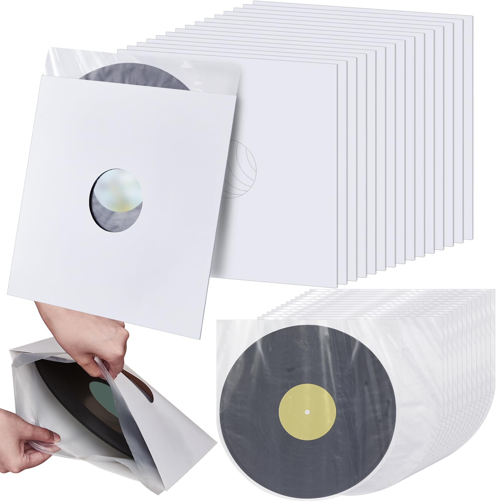 Henoyso 80 custodie per dischi in vinile da 30,5 cm, includono 40 custodie interne per album, 40 custodie interne in carta kraft per album, dischi in vinile, collezioni, decorazioni (bianco)