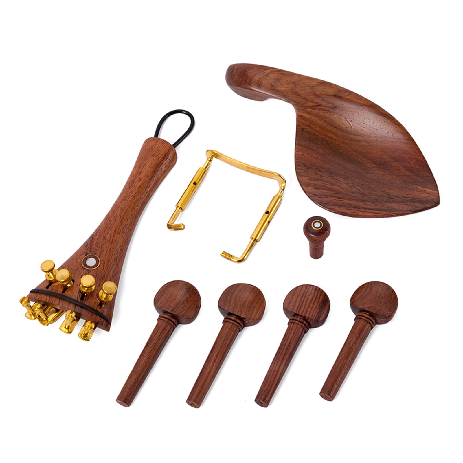4/4 Jujube Wooden Violin Parts with Chin Rest Pull String Board Swivel Tail Post Tail Rope Screws Fine Tuning Durable Violin Accessory Set for Beginners