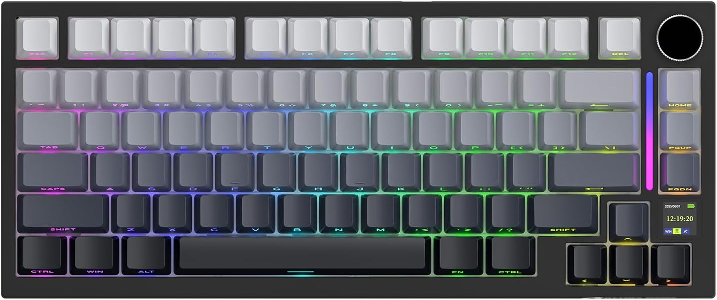 ATTACK SHARK X820ULTRA Wireless Gaming Mechanical Keyboard with TFT Smart Display&Knob,Side Printed PBT,Gasket Mounted 75% TKL Keyboard,BT5.0/2.4GHz/USB-C,RGB Backlit（Moonlitlight Shark Switch）