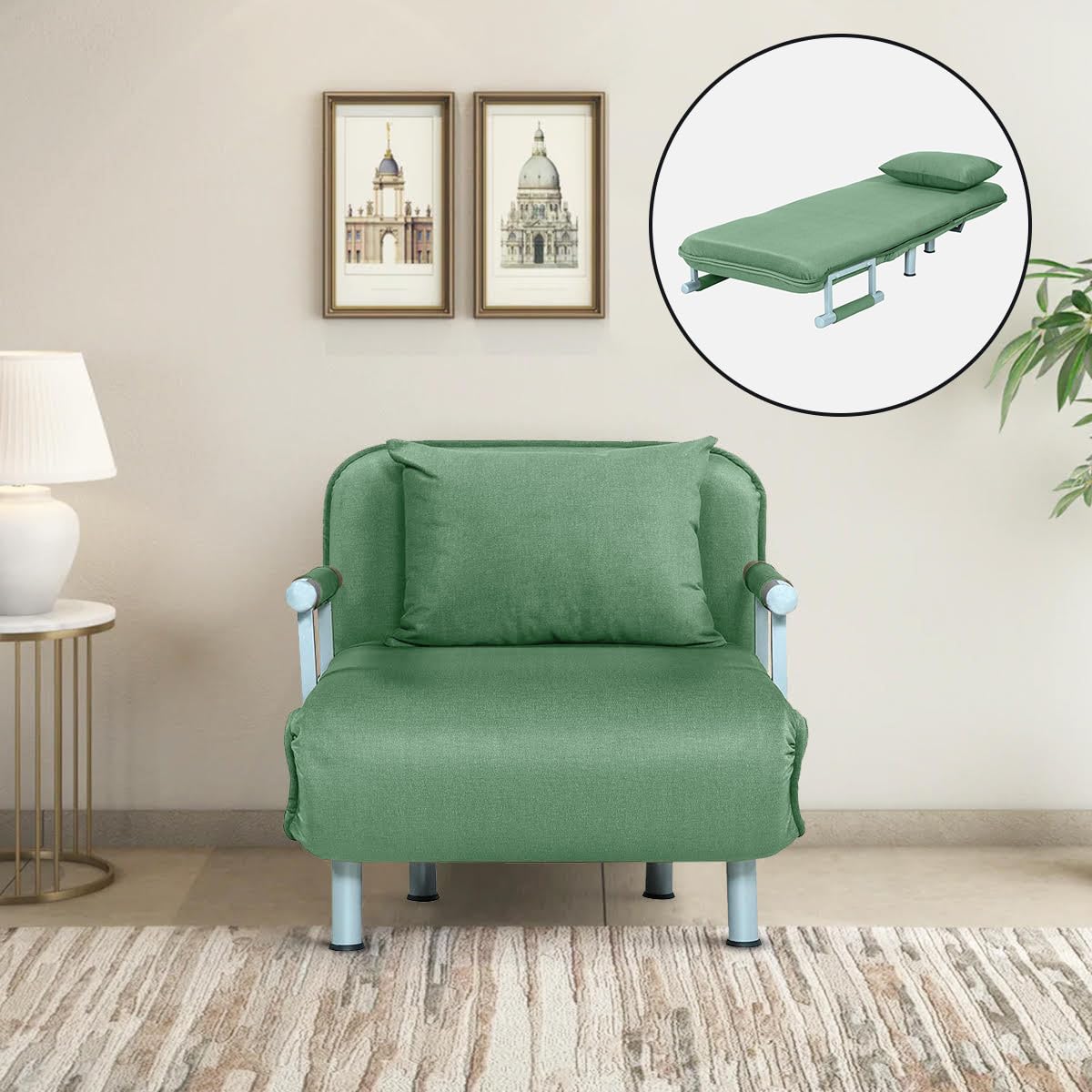 Single Seater Foldable Sofa With Cushion and Armrests |Convertible Tri-Fold Sofa Cum Bed Couch with 5-Position Adjustable Backrest| 3 in 1 Multi-Functional Sleeper Sofa for Living Room Single Seater Foldable Sofa With Cushion and Armrests |Convertible Tri-Fold Sofa Cum Bed Couch with 5-Position Adjustable Backrest| 3 in 1 Multi-Functional Sleeper Sofa for Living Room