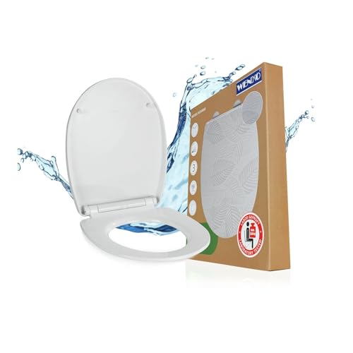 WENKO WC Sitz Mod. Roanne, Toilettendeckel mit Absenkautomatik, Relief-Druck und Blätter-Motiv, hohe Belastbarkeit bis 350 kg, abnehmbar, Klodeckel aus bruchstabilem Thermoplast, oval