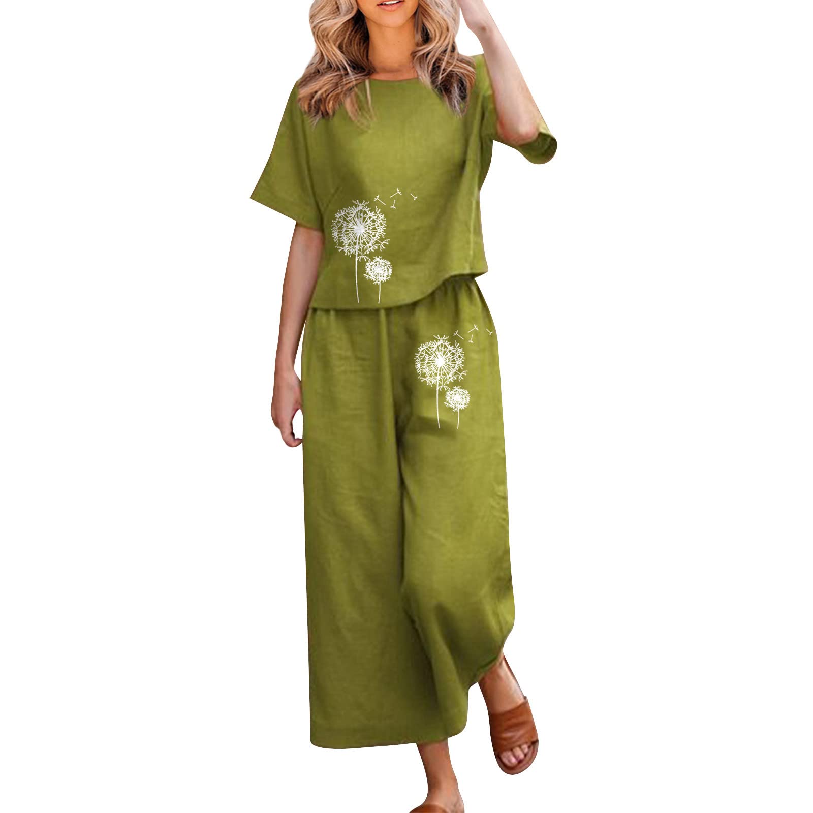 GIANTHONG 2023 New Jumpsuits for Women Crew Neck Casual Loose Short Sleeve Wide Leg Pant Romper Solid Color Elegant Overalls