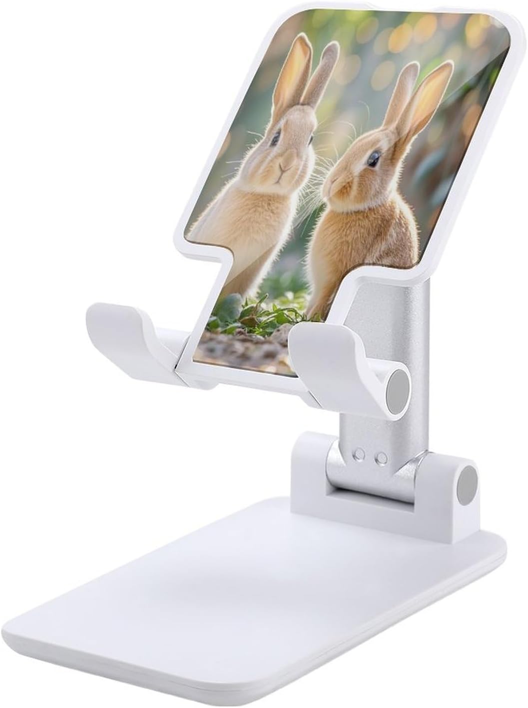 Two Little Cute Rabbits Cell Phone Stand for Desk White-Style