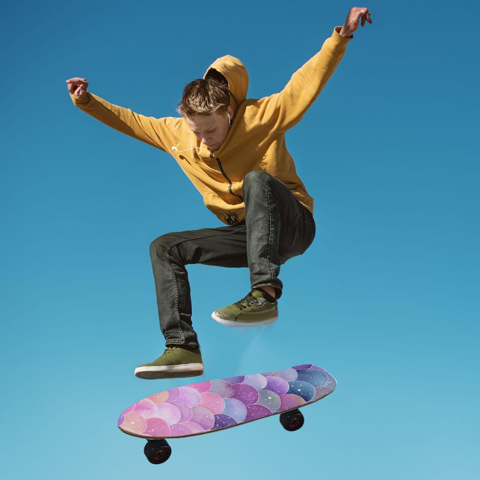 Nastro antiscivolo per skateboard, 111 x 25 cm, per longboard, skateboard, scooter, carta vetrata, antiscivolo, acquerello, squame di sirena, colori