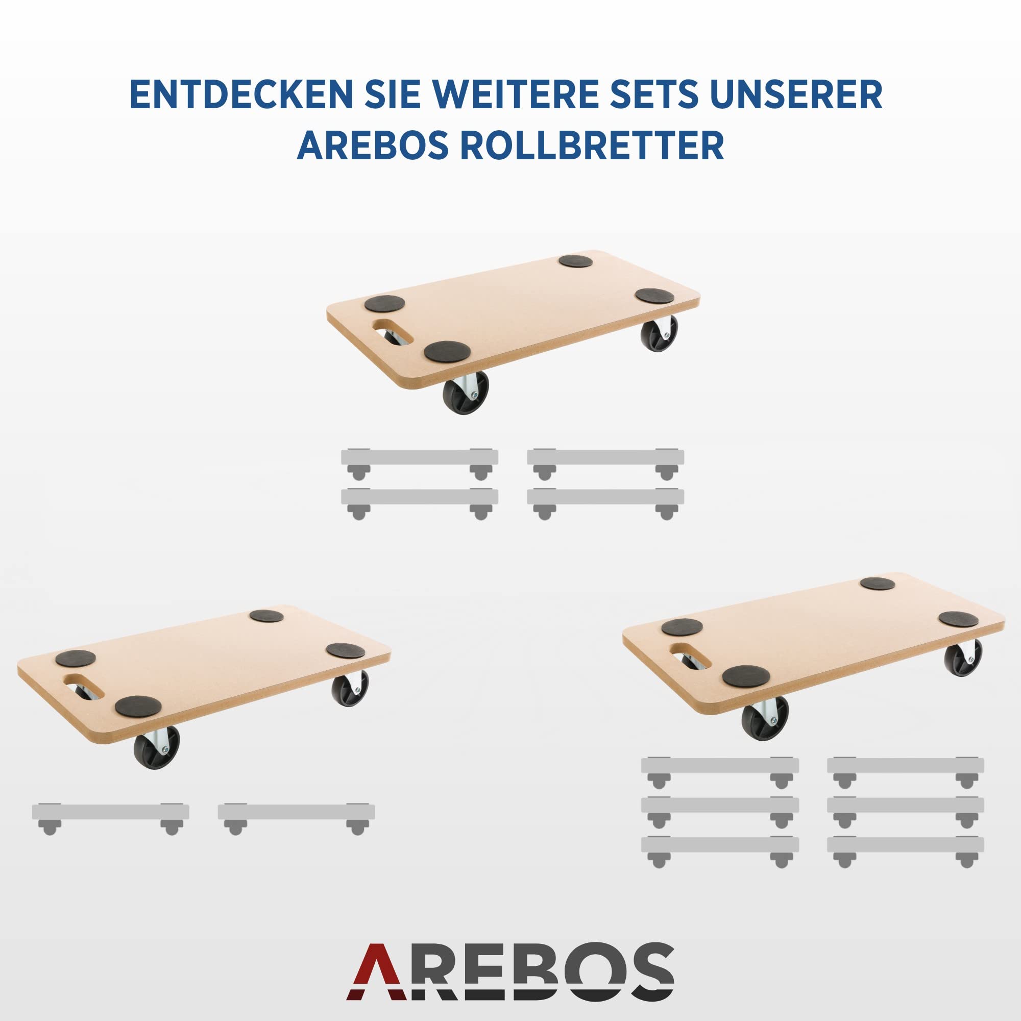 Arebos Rollbrett | 4 Stück | bis zu 200 kg Traglast | inkl. Gummipads | Transportroller Möbelroller Transporthilfe für Umzug Möbel-Transport
