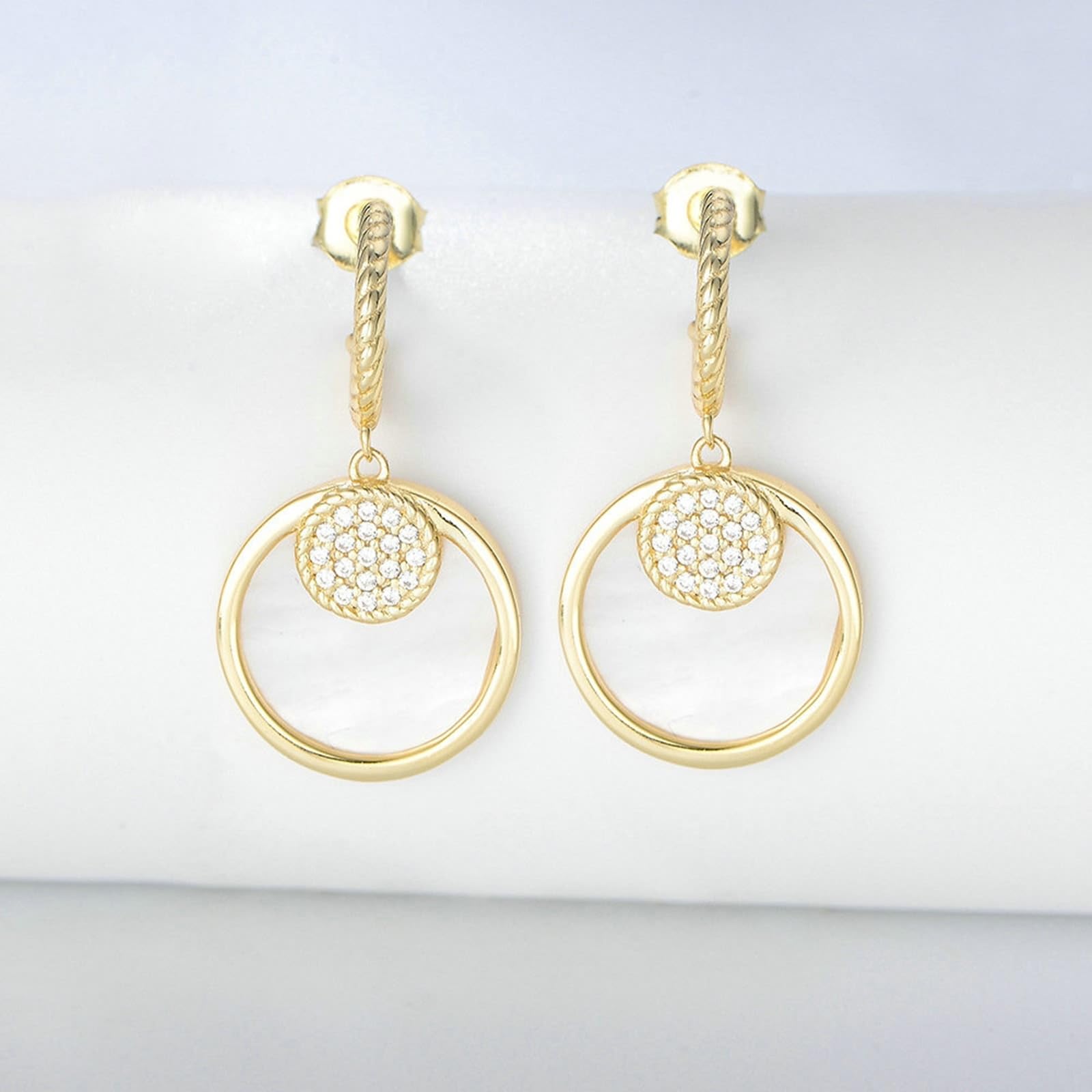 Echt Schmuck Ohrringe Weißgold 18 Karat 750 mit Diamant, Klassiker Rund Ohrhänger 18K Gold Muschel