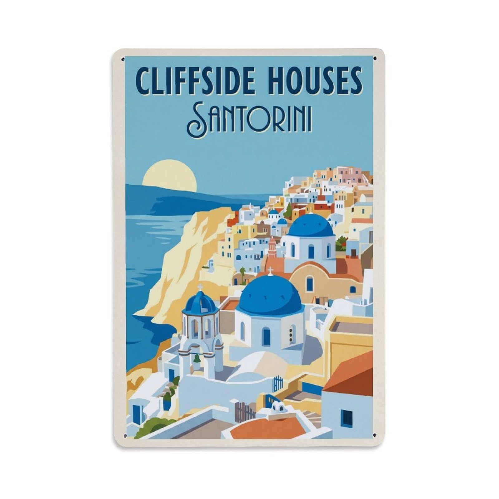 Gead 8X12inch Style Vintage Travel Santorini Cliffside Houses Metal Tin Sign