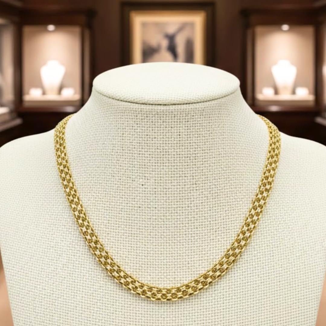 ZELYA gold kette 925/585 14K – Vergoldete Bismark Kette 3-6 mm breite, Länge 45–60 cm, massive Echt- Silber Gold Halskette für Damen, Eleganter personalisierter Damenschmuck, Gravur, Geschenkset