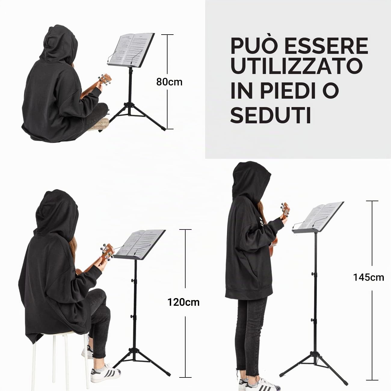 CAHAYA Leggio Musicale Pieghevole per Spartiti 80-145cm Portatile e Professionale Leggio Spartiti Musicali da Orchestra con Custodia e Raccoglitore Musicale