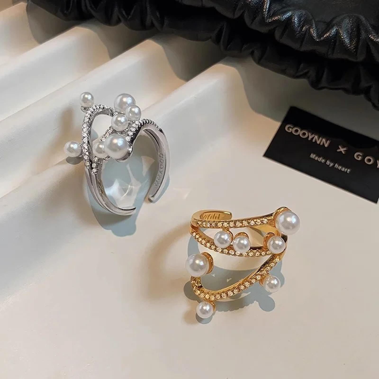 Ring Ringe Damen Bijouterie Herren Offener Ring Mit Geometrischen Linien Und Mehreren Perlen Und Zirkonia Für Damen, Nischendesign, Modischer Trend, Exquisiter Zeigefingerring