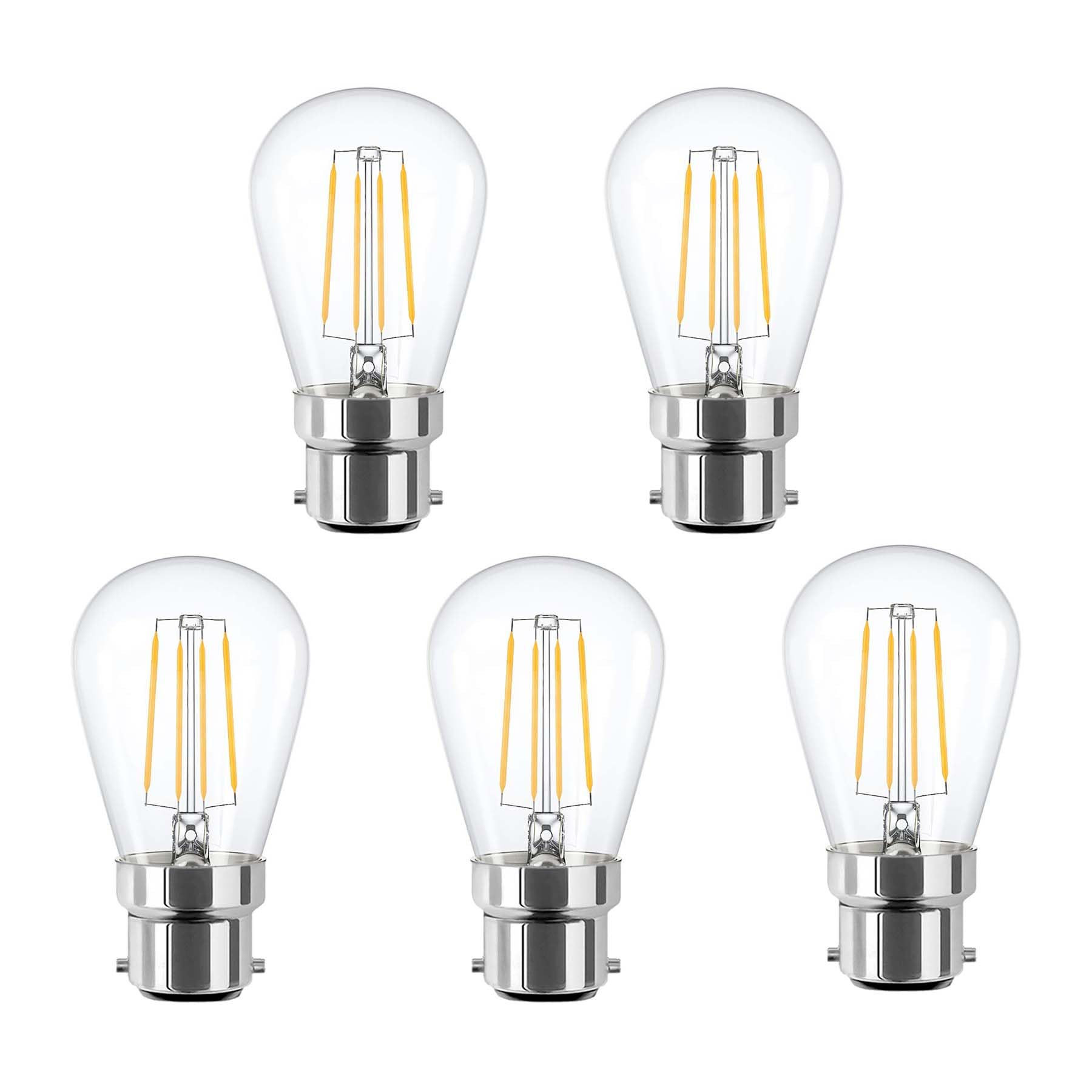 G.W.S® LED Filament Bulb, S14 B22 Bayonet, LED Pear Bulb, 4W Dimmable Warm White 2700K, Clear Glass, Pack of 5