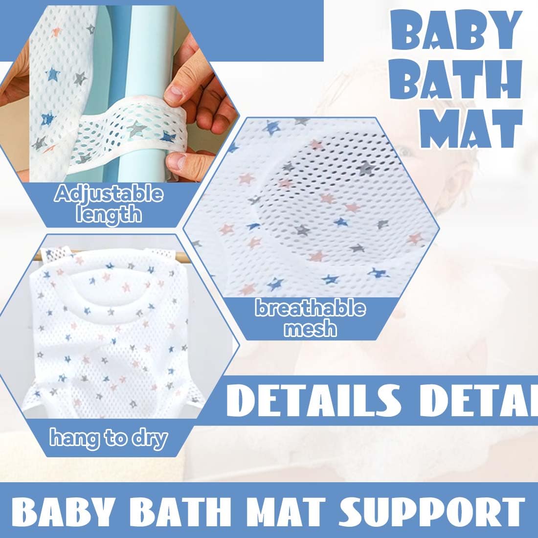 Hamac de Bain pour Bébé Antidérapant, riduttore bagnetto neonato,Coussin Baignoire Antidérapant, Filet de Siège Pliable pour Bébé 0 à 36 Mois