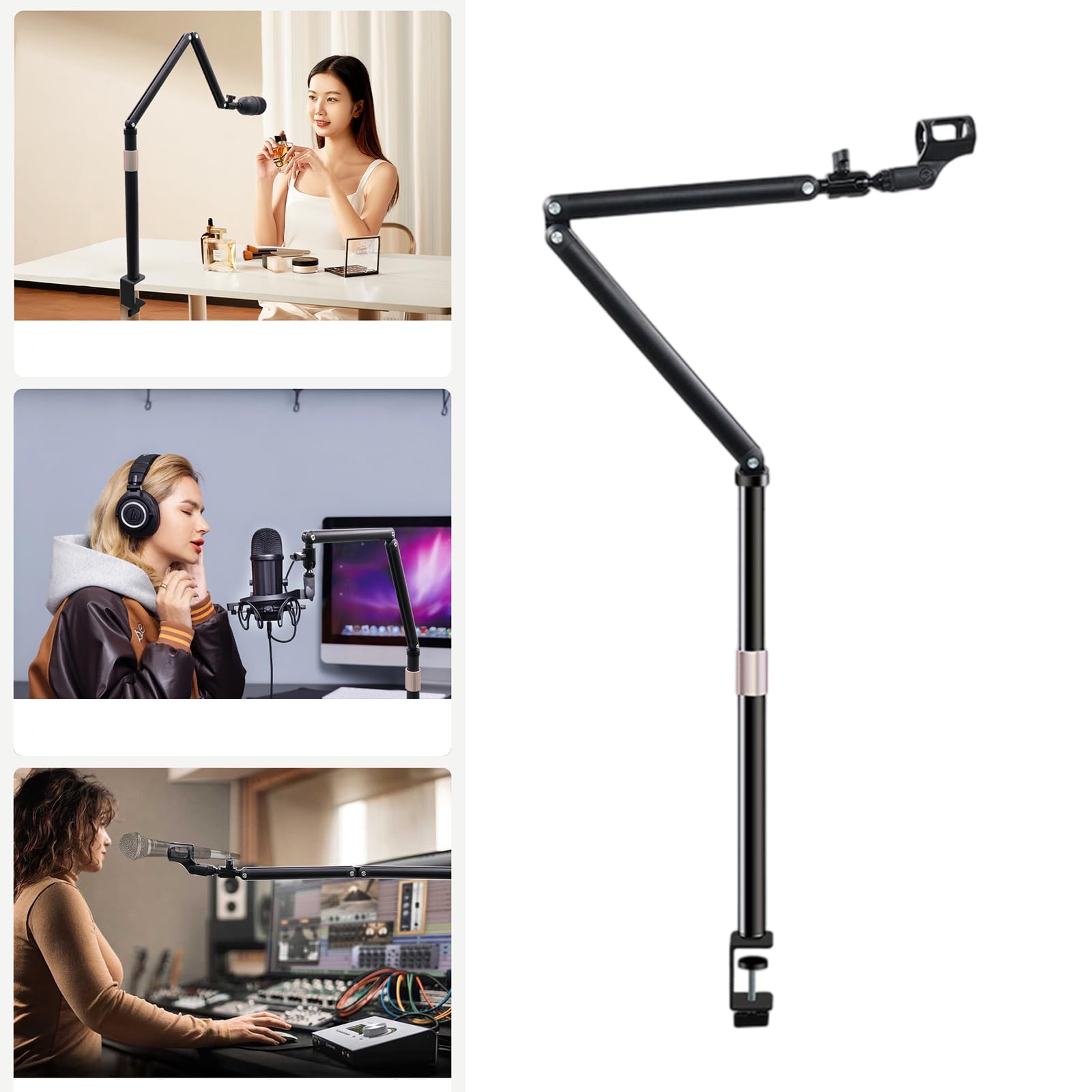 Bras de perche réglable - Construction en acier robuste pour le streaming en studio et la configuration de podcast - Support de microphone - Équipement de studio - Bras de microphone pliable