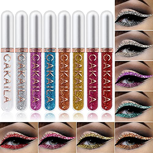 Skynest Eyeliner à paillettes métalliques scintillantes, 8 couleurs liquides pour eyeliner à paillettes pour le visage, les lèvres, l'art pour les fêtes, les festivals, le maquillage Cover