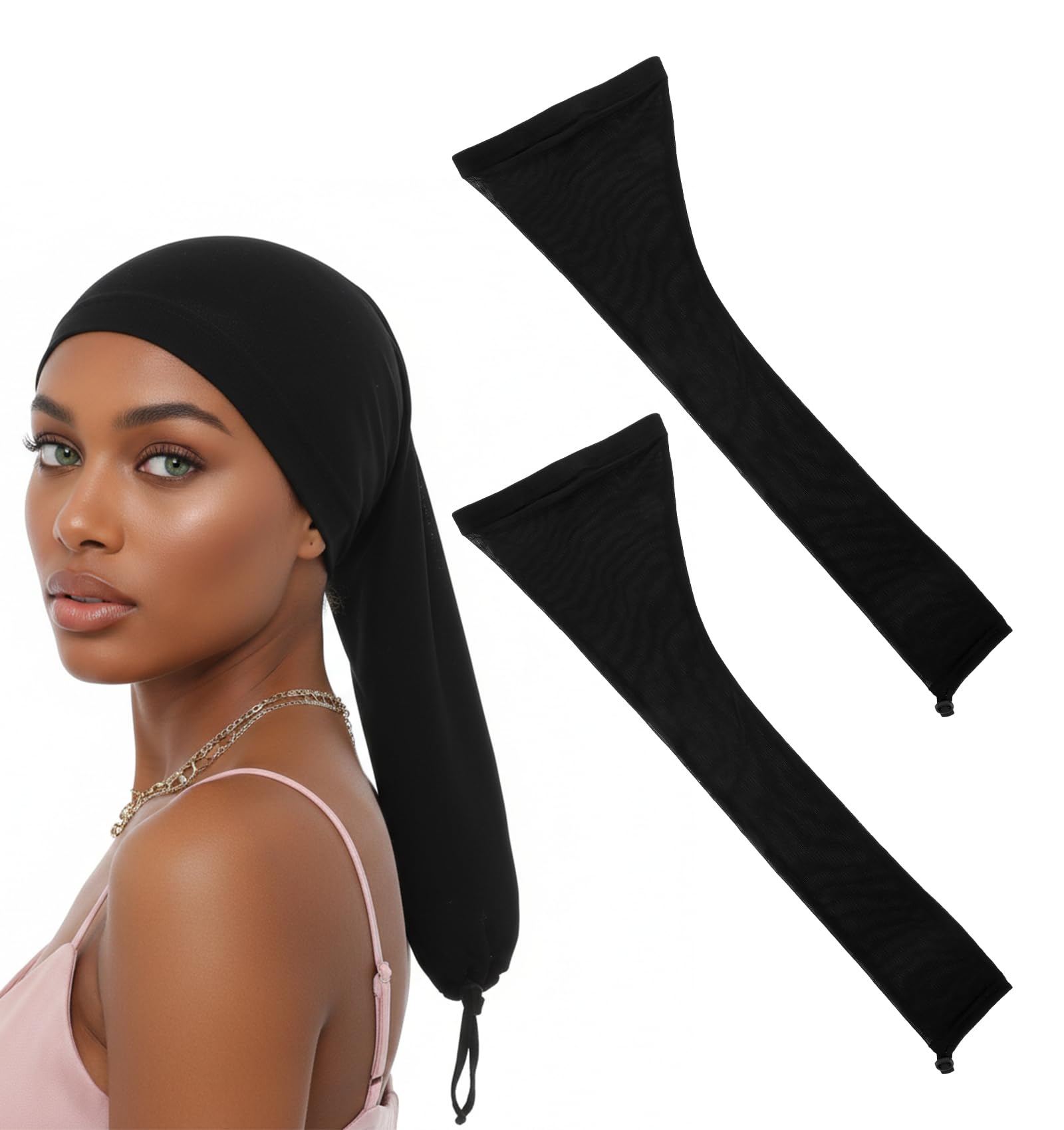 2 Pcs Hair Sleeves for Locs Women, Highly Elastic Loc Sock for Dreadlocks Women Loc Wraps Dreadlocks Stocking Cap for Black Womens, Comfortable & Breathable Design, Black