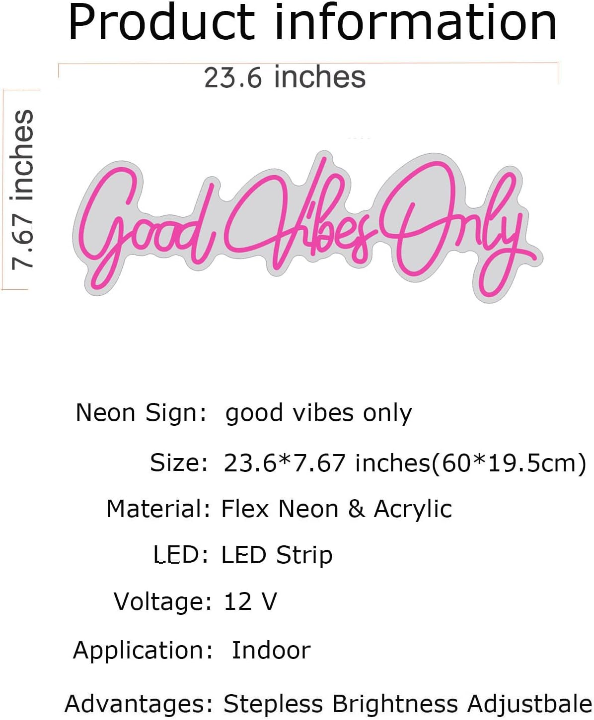Good Vibes Only Neon Sign Light Wall Art Gifts, Neon Sign Wall Decorations Bar Pub Club Rave Apartment Home Decor Party Christmas Decor (Pink)
