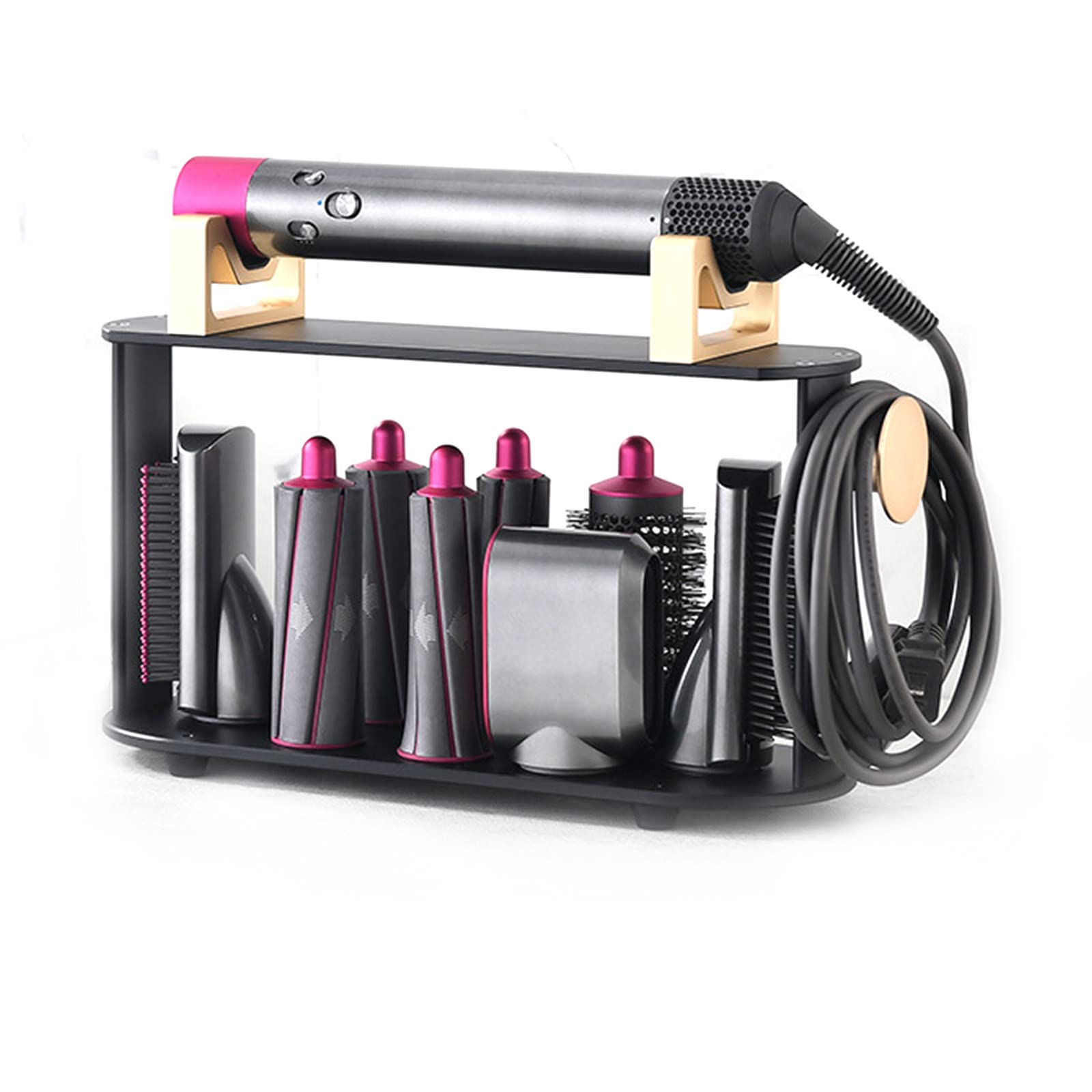 Storage Holder for Dy-son Airwrap Styler, 8-holes Countertop Bracket Organizer Fits Hair Curling Iron Wand Barrels Brushes Diffuser Nozzles, Stand Storage Rack for Home Bedroom Bathroom,Gold
