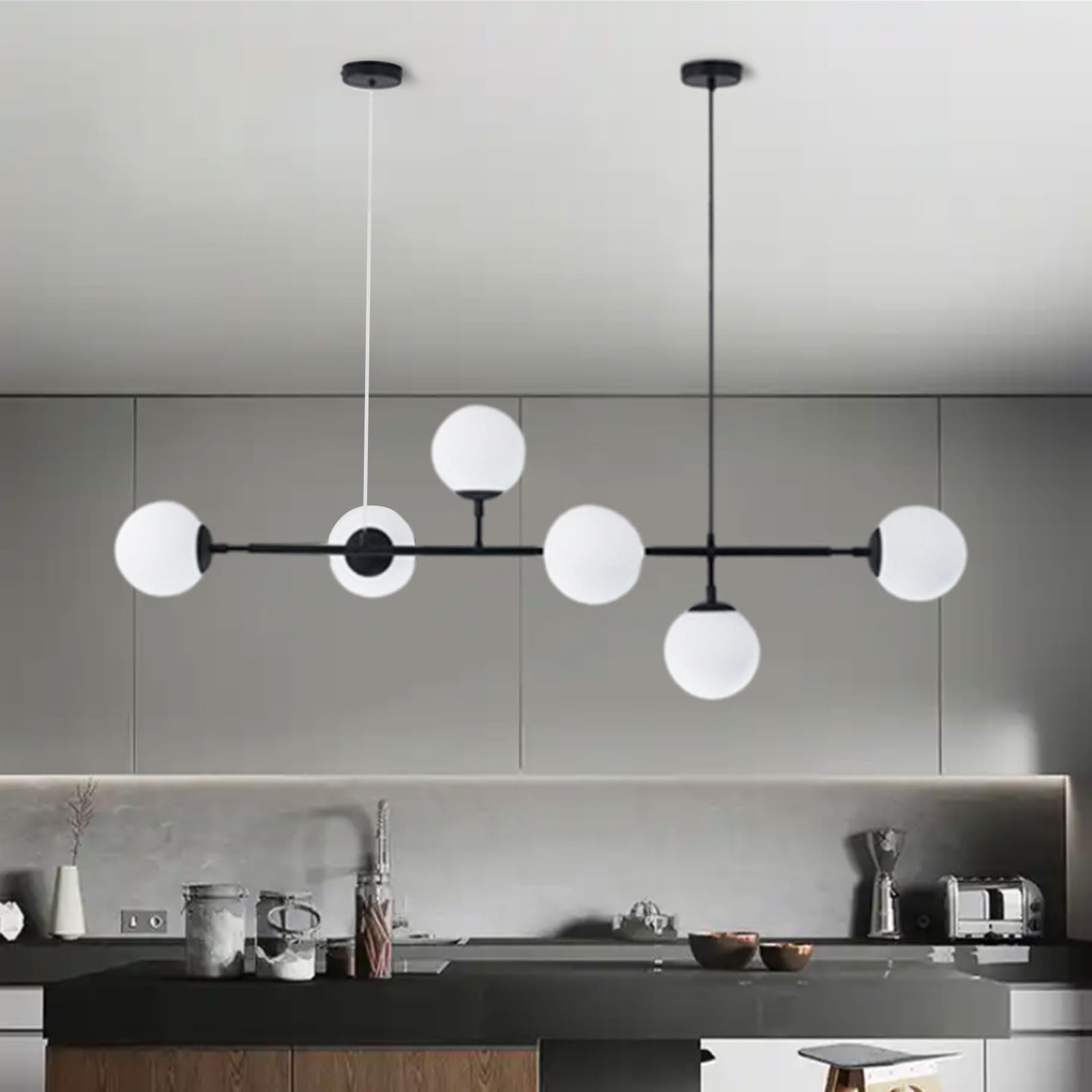 6-lumières E27 lustre moderne Europe du nord boule de verre lampe suspendue pour salon salle à manger Art décoration Restaurant noir pendentif lumière