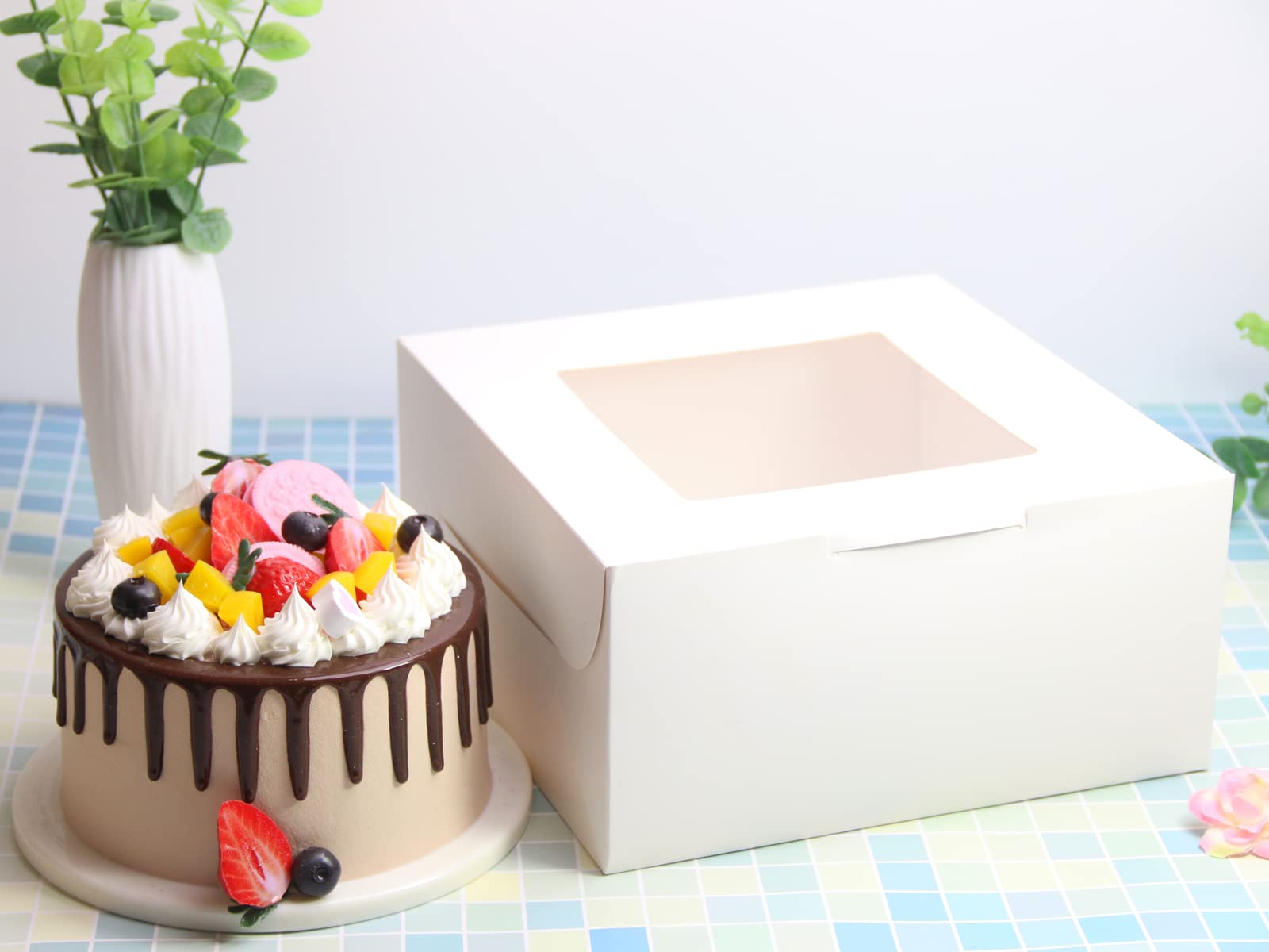 Paquete de 10 cajas blancas para tartas con ventana, 10 x 10 x 5 pulgadas, cajas de regalo de fiesta, cajas de galletas, cajas de panadería, dulces, postres, dulces, pasteles, cupcakes,