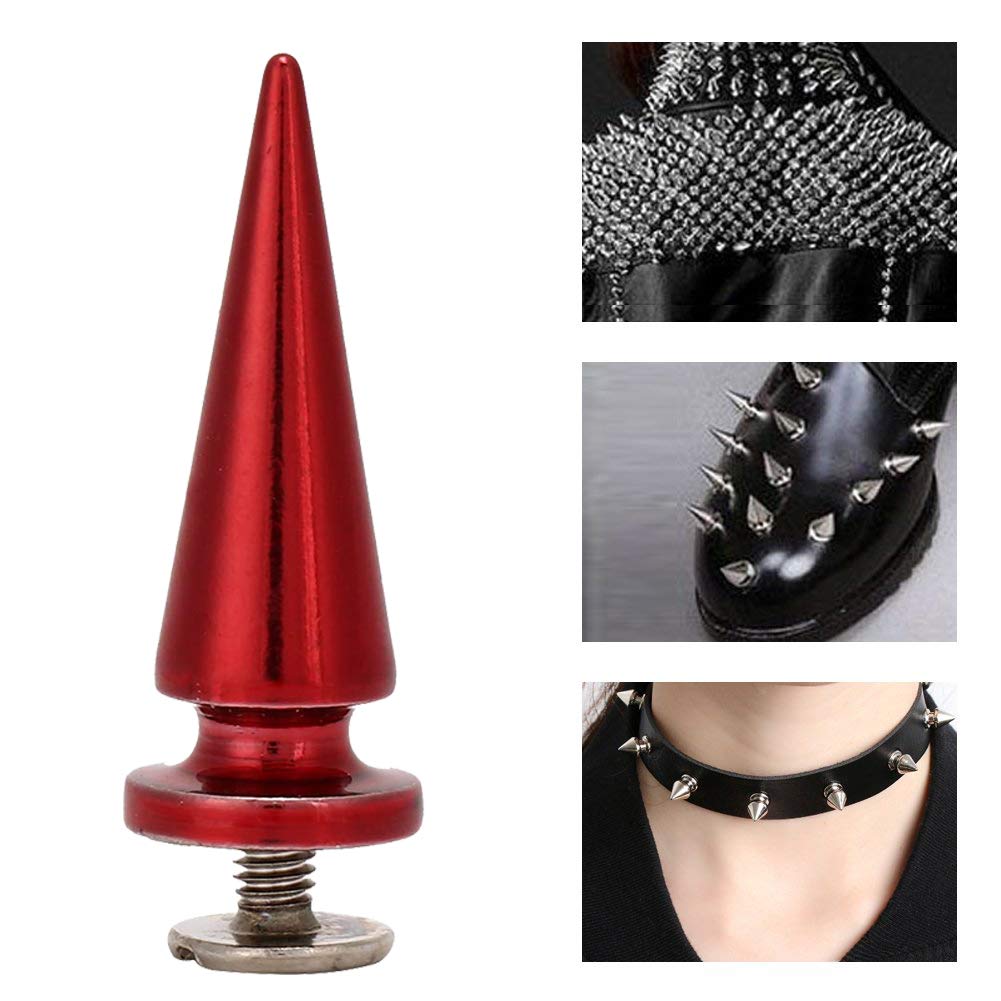 HEEPDD 10Pcs 10x26MM Large Size Cone Spikes Punk Rivets Stud Screw Tree Shape Back Spikes for DIY Leather Shoes Jacket Craft Garment Bag(Red)