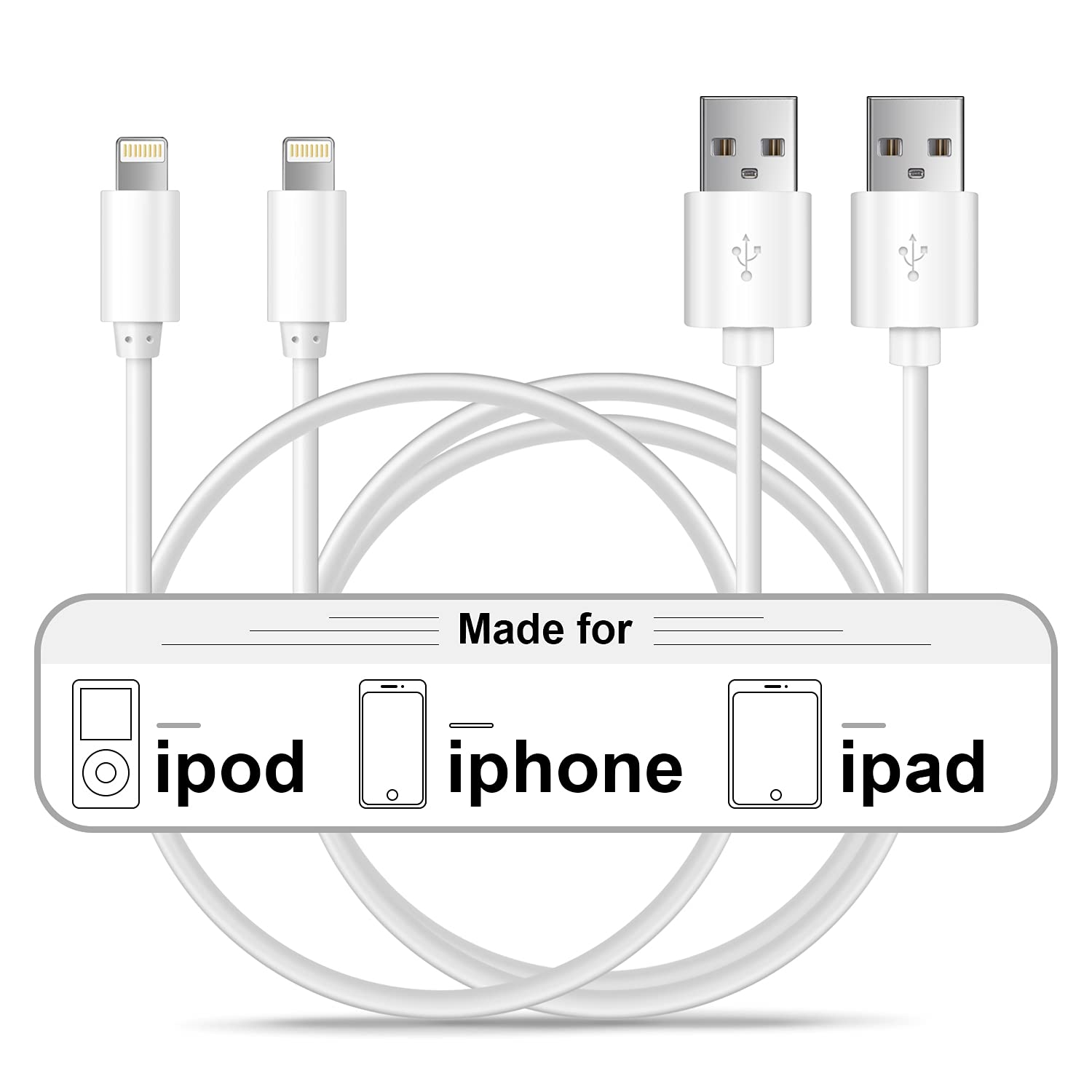QIRUOZ 2Pack Apple MFi Certified iPhone Charger 1m, iPhone Lightning to USB Cable 1 meters, Super Fast apple iphone Charging Cable for iPhone 12/12mini/11/Pro/Max/X/XS/XR/XS Max/8/7/6,ipad (1m)