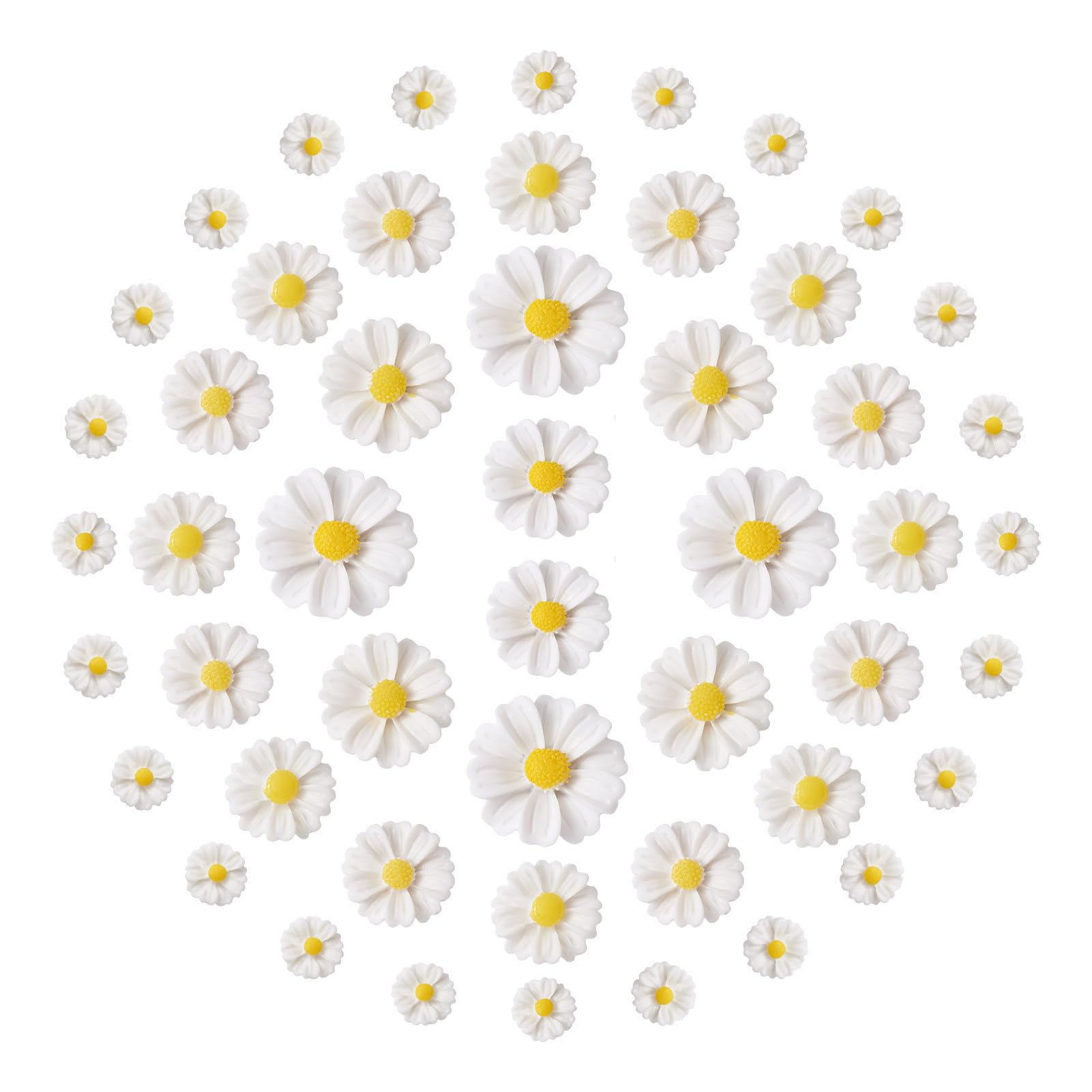 PandaHall 150pcs Daisy Flower Resin Cabochons 5 Sizes White Daisy Flatback Embellishment Slime Charms Bead Undrilled Floral Cameo Charms for Scrapbooking Jewelry Making Hair Accessories