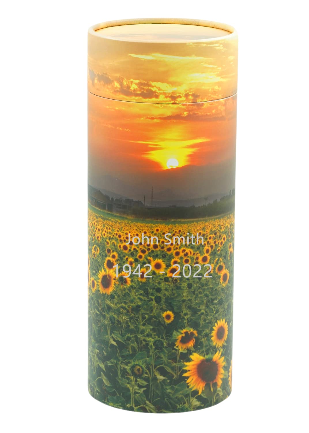 Sunflower Fields Paper Biodegradable Urn for Spreading Ashes - Bio Urn for Scattering Yellow