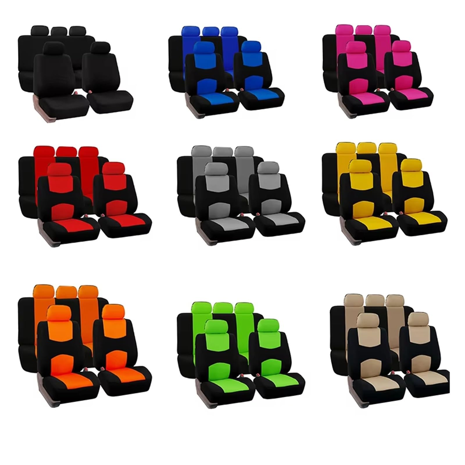 Fundas para Asientos Tamaño Universal 4/9 Piezas Conjunto Delantero/completo Fundas Para Asientos De Coche Protegen Los Cojín Las Cuatro Estaciones(Black-2 seats)