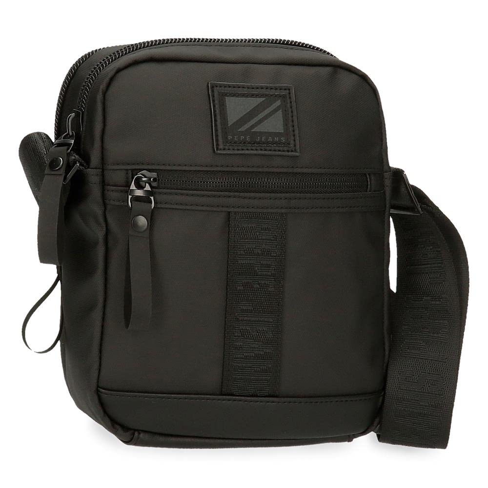 Pepe Jeans Hoxton Black and Blue Polyester PU Shoulder Bags and Toiletry Bag - Various Sizes, black, standard size, Double shoulder bag