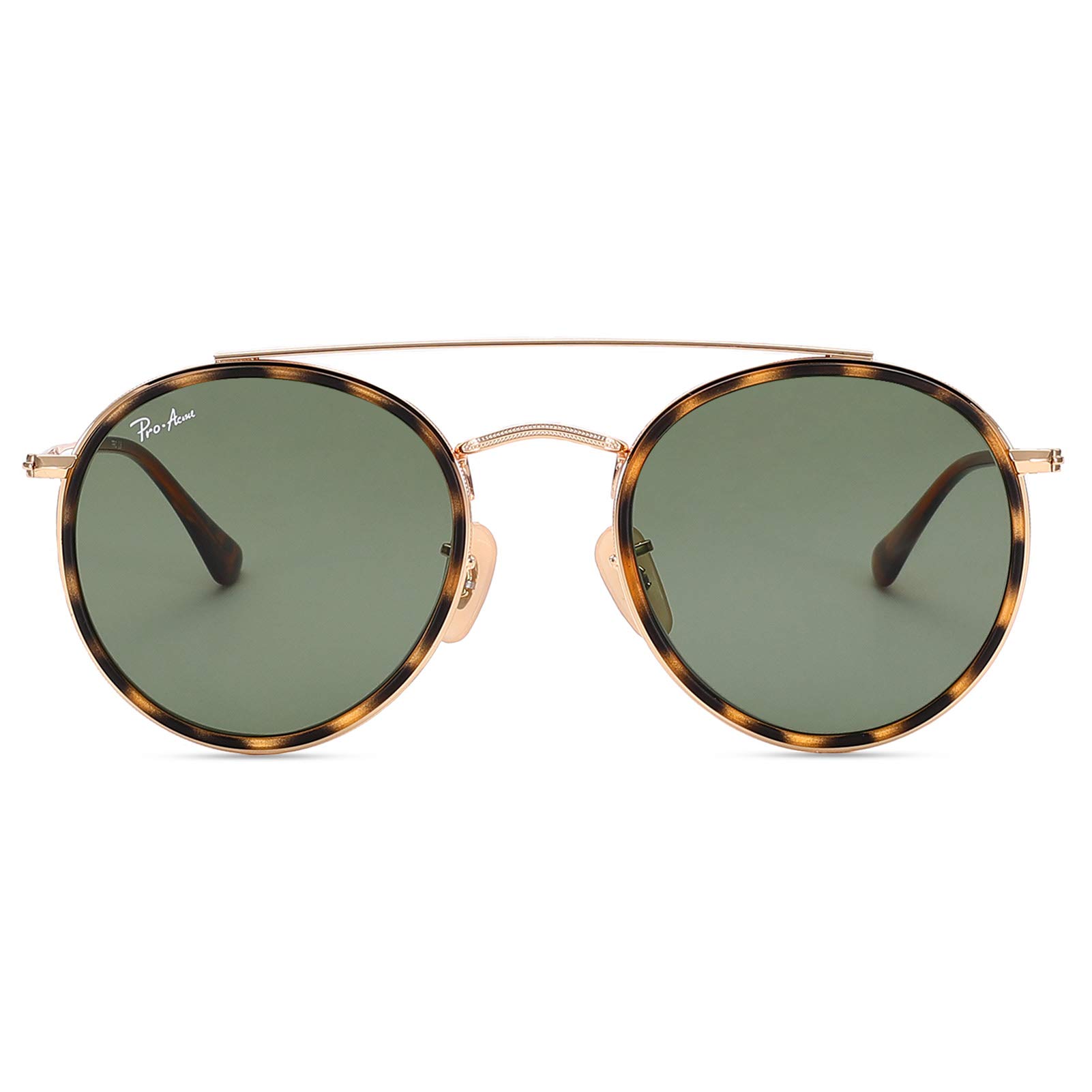 Pro Acme Retro Round Sunglasses for Women & Men, 100% Real Glass Lens, Double Bridge Circle Shades UV400 Protection