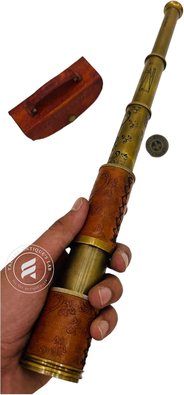 TAL The Antique's Lab Brass Nautical Antique Telescope/Spyglass Replica with Glass Optics, Extendable to 16 inches, in Leather Box - Decorative Pure Brass Scope