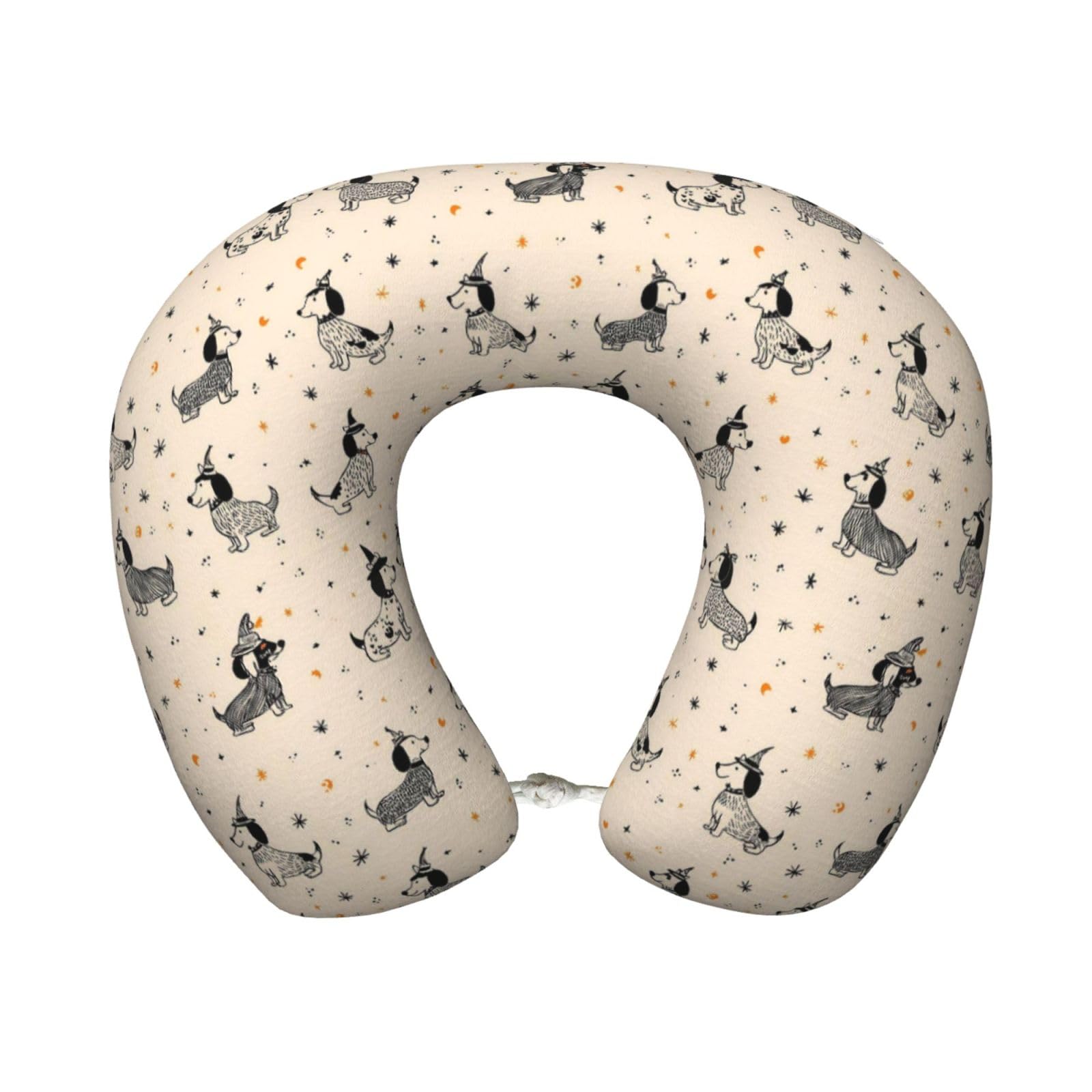 peiyeety Halloween Dachshund Print Travel Pillow Memory Foam, Portable Neck Pillow for Airplane, Car and Office