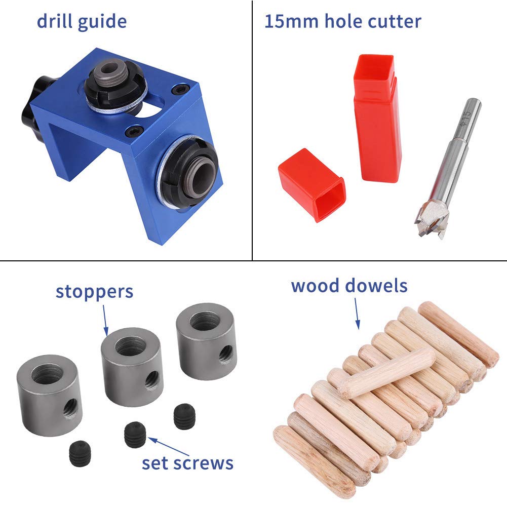 Narzędzie do obróbki drewna, instrukcja wiercenia otworów w kołkach drewnianych Jig Drill Bit Kit narzędzie do pozycjonowania stołu