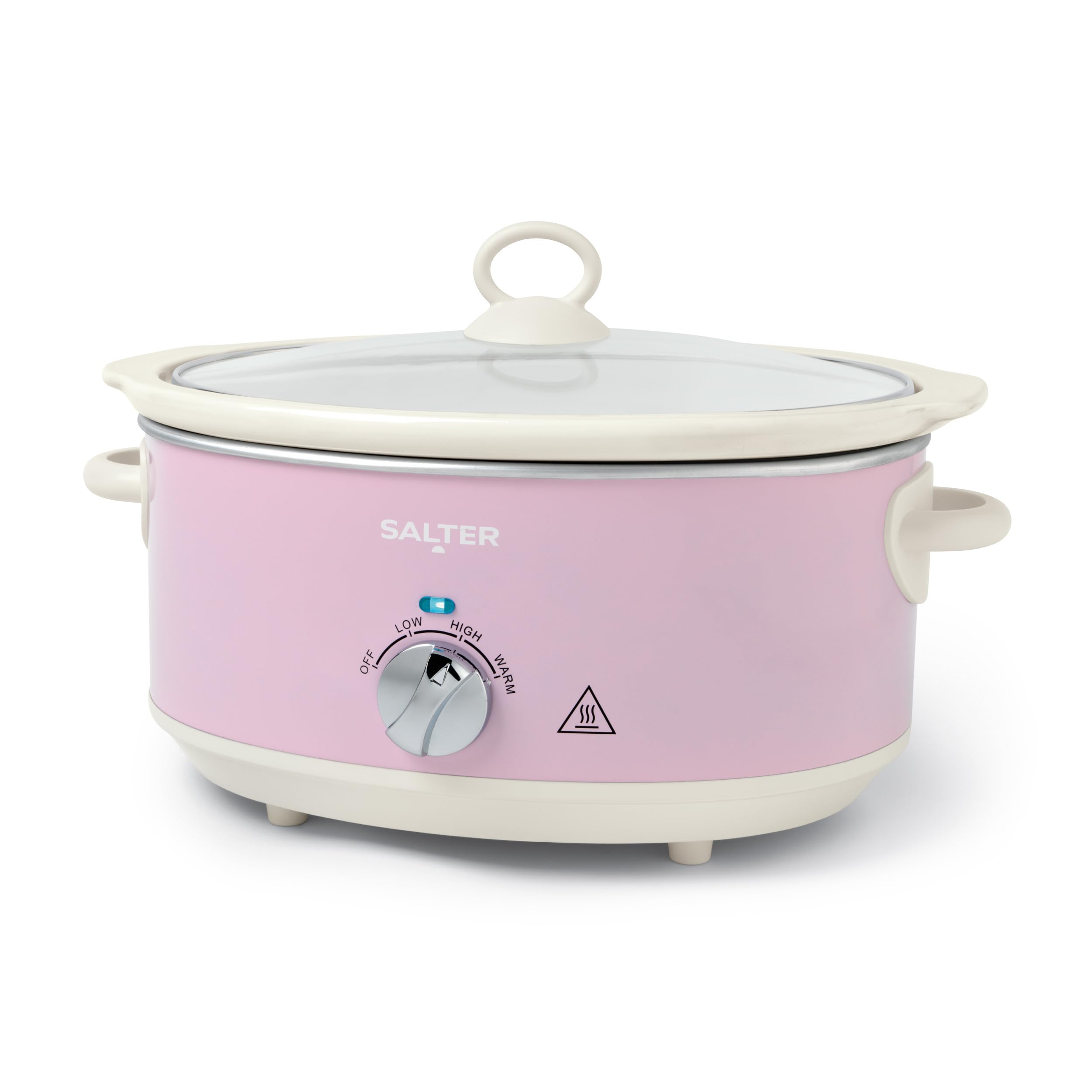 Salter Retro Pink 6.5L Slow Cooker – Electric Ceramic Cooking Pot, 3 Heat Settings & Keep Warm, Dishwasher Safe, Tempered Glass Lid, Cool Touch Handles, Stews, Casserole, Curries, Vintage Design, 200W
