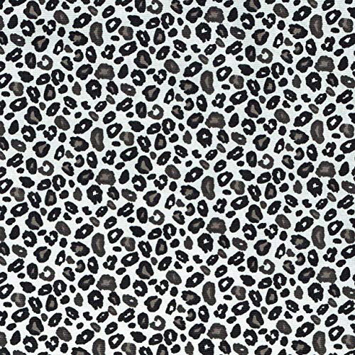 Textiles français Tela de algodón Estampada - Leopardo - Negro, Antracita y GIRS Pardo sobre un Fondo Blanco - 100% algodón Suave | Ancho: 160 cm (por Metro Lineal)*
