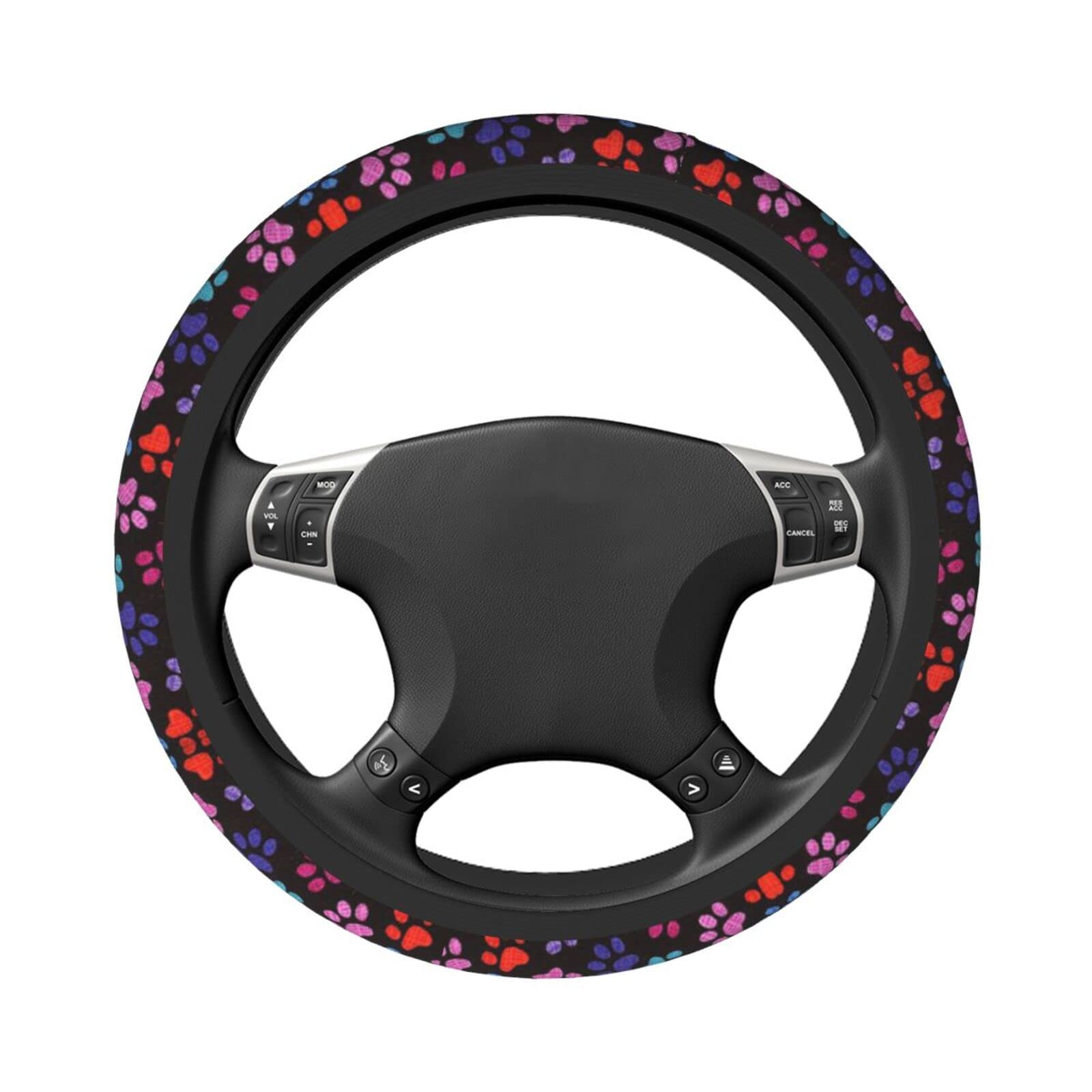 Binienty Colorido Perro Gato Patas Impresión Coche Elástico Cubierta Volante Universal Ajuste 15 Pulgadas Auto Volante Envoltura Para Mujeres Niñas