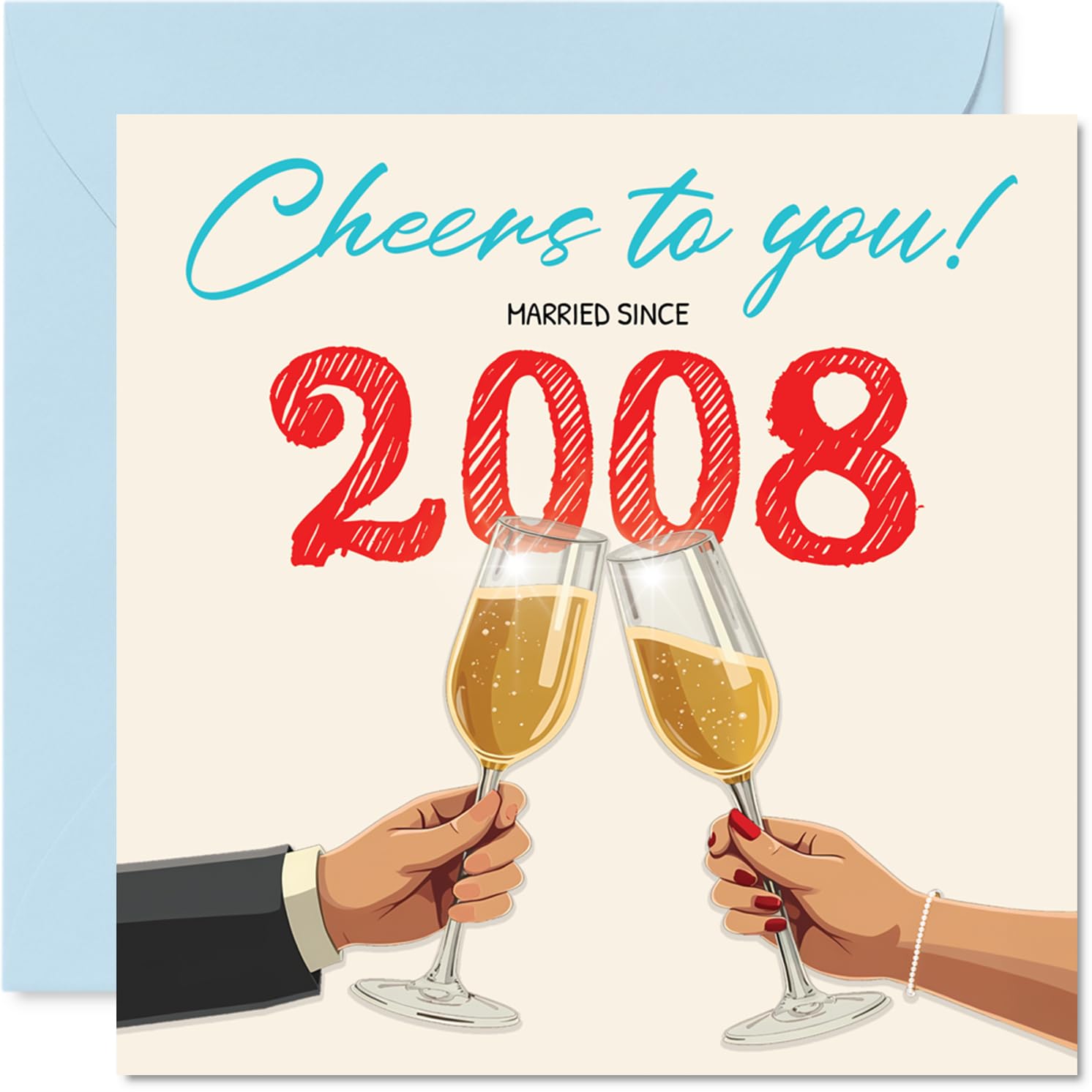 18th Anniversary Card for Women Men - Cheers! Married Since 2008 - Happy 18 Year Anniversary Card for Partner Husband Girlfriend Companion, 145mm Wedding Anniversaries Greeting Cards