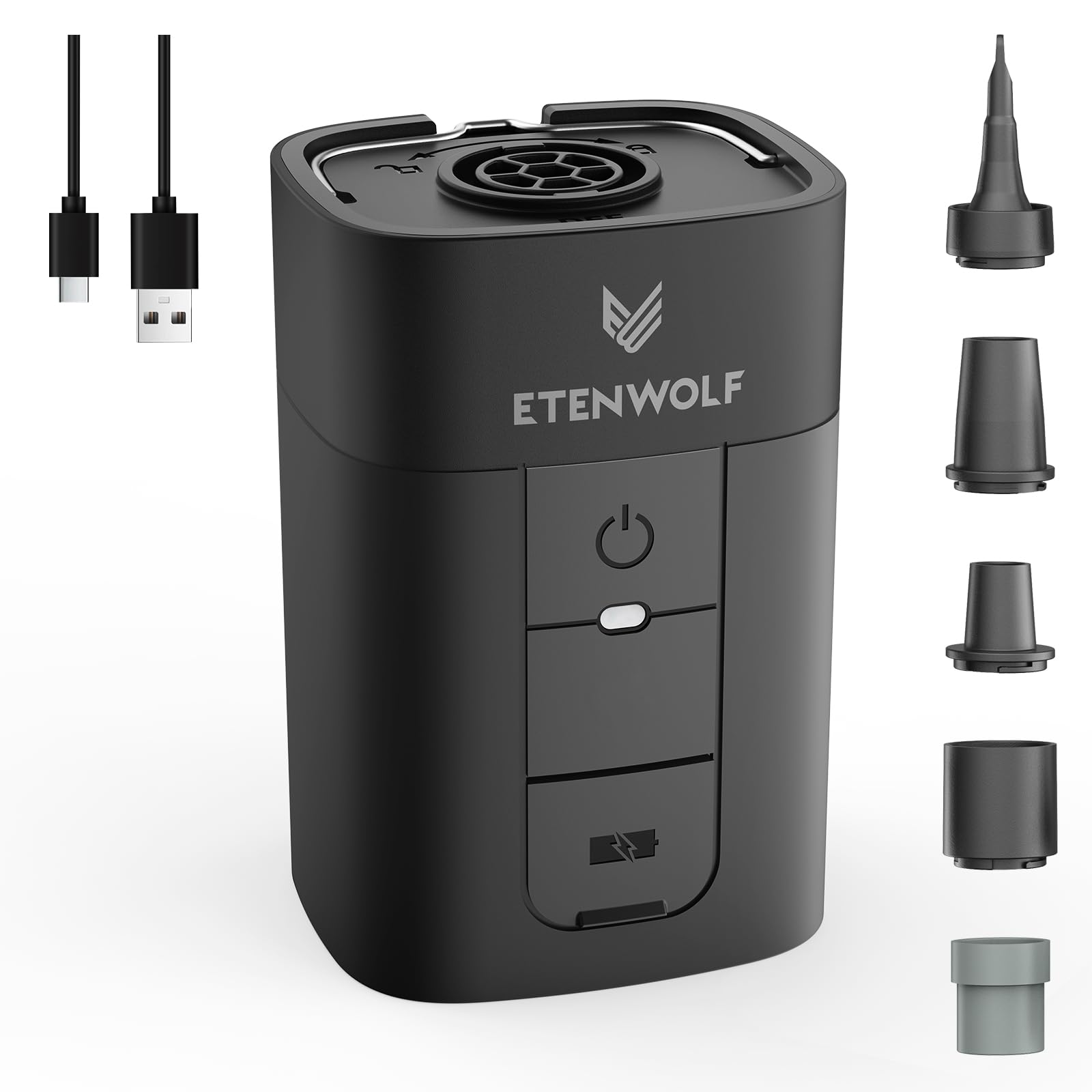 Photo 1 of ETENWOLF AIR 5 Air Pump for Inflatables, 5200 mAh Portable Electric Air Pump, 4X Quick Inflator Deflator, 4.5 kPa & 720 L/min Pump for Pool Floats, Air Mattress, Vacuum Storage Bags, Camping
